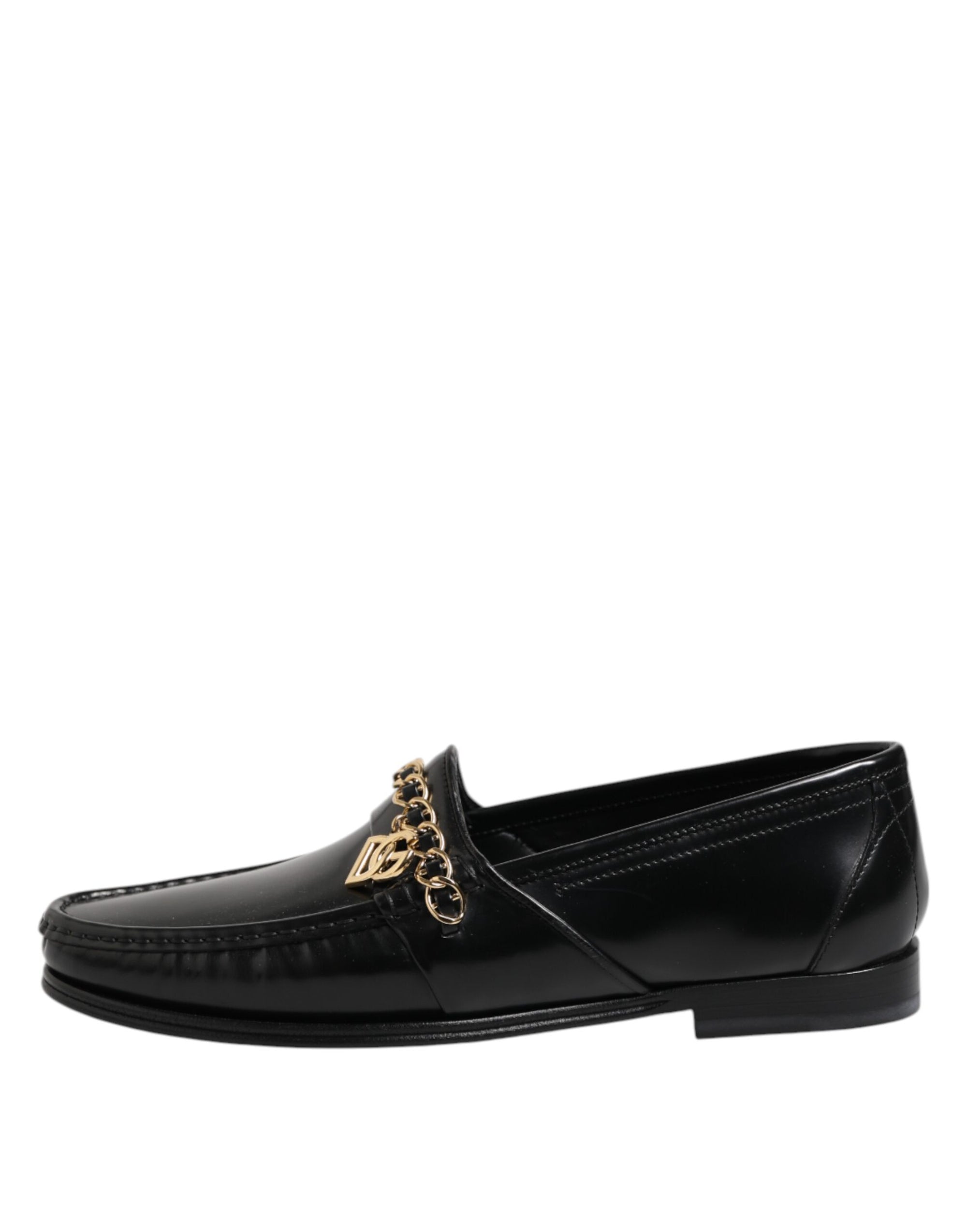 Dolce & Gabbana Black Leather Chain Slip On Loafers Men Dress Shoes