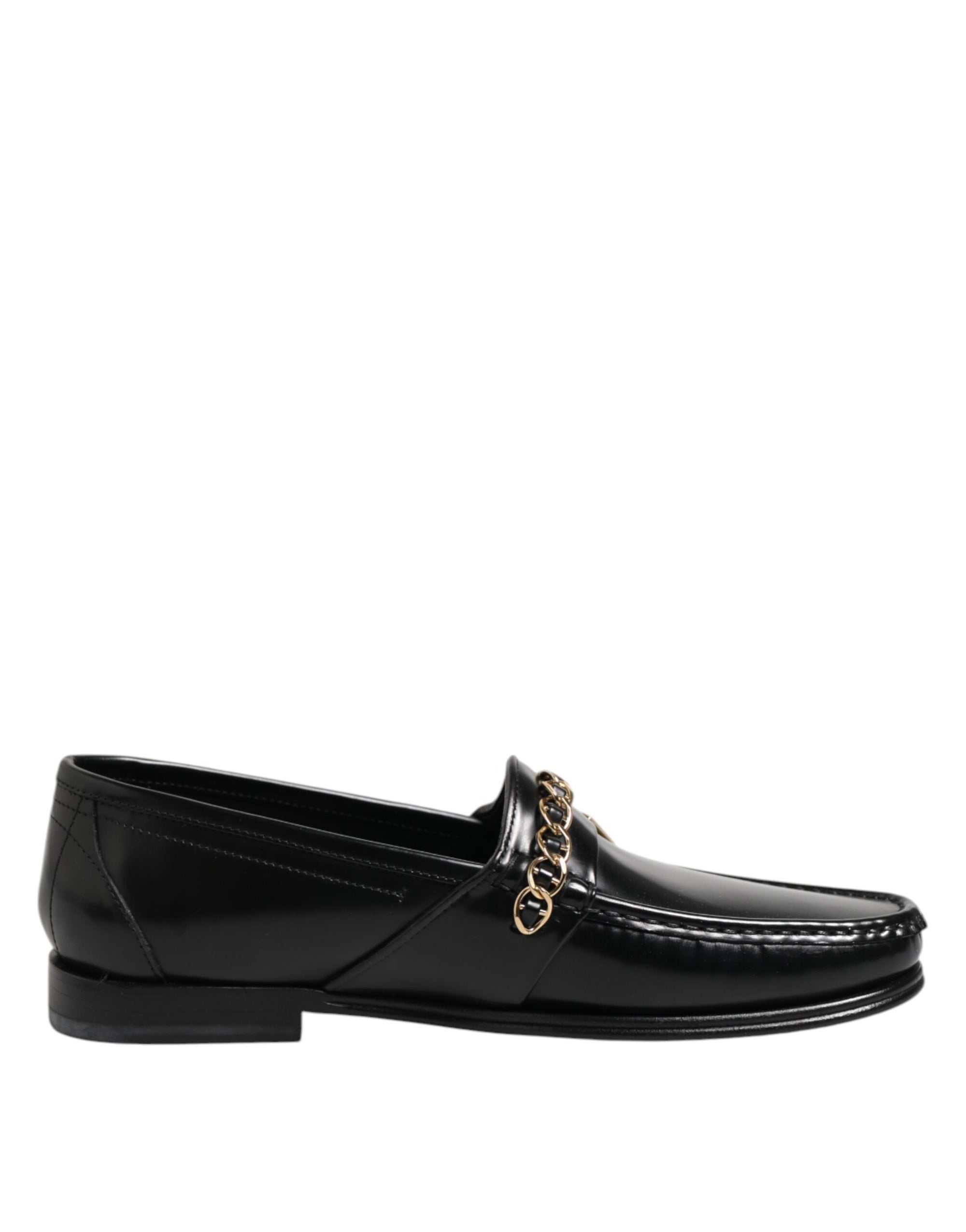 Dolce & Gabbana Black Leather Chain Slip On Loafers Men Dress Shoes