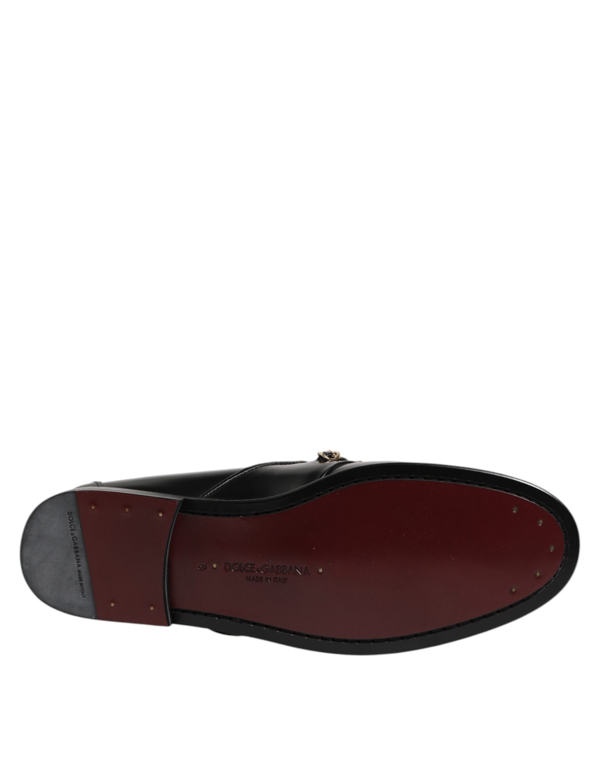 Dolce & Gabbana Black Leather Chain Slip On Loafers Men Dress Shoes