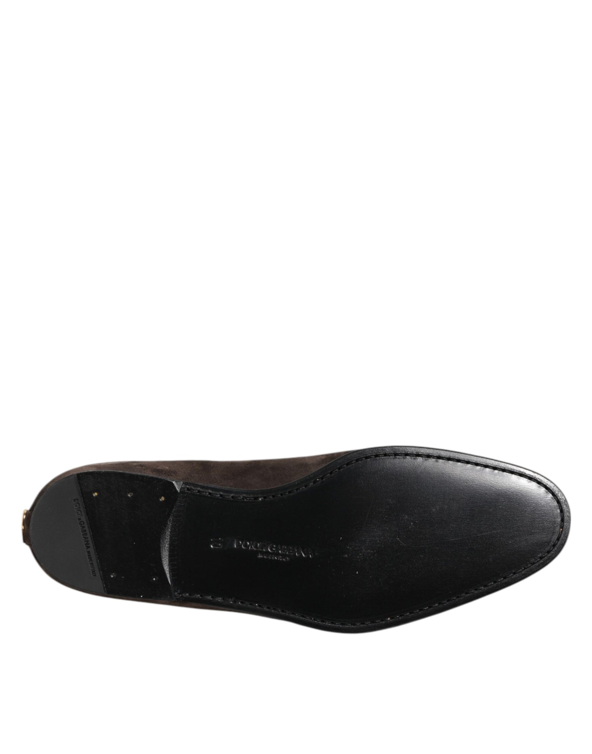 Dolce & Gabbana Brown Velvet Leather Slip On Loafers Shoes