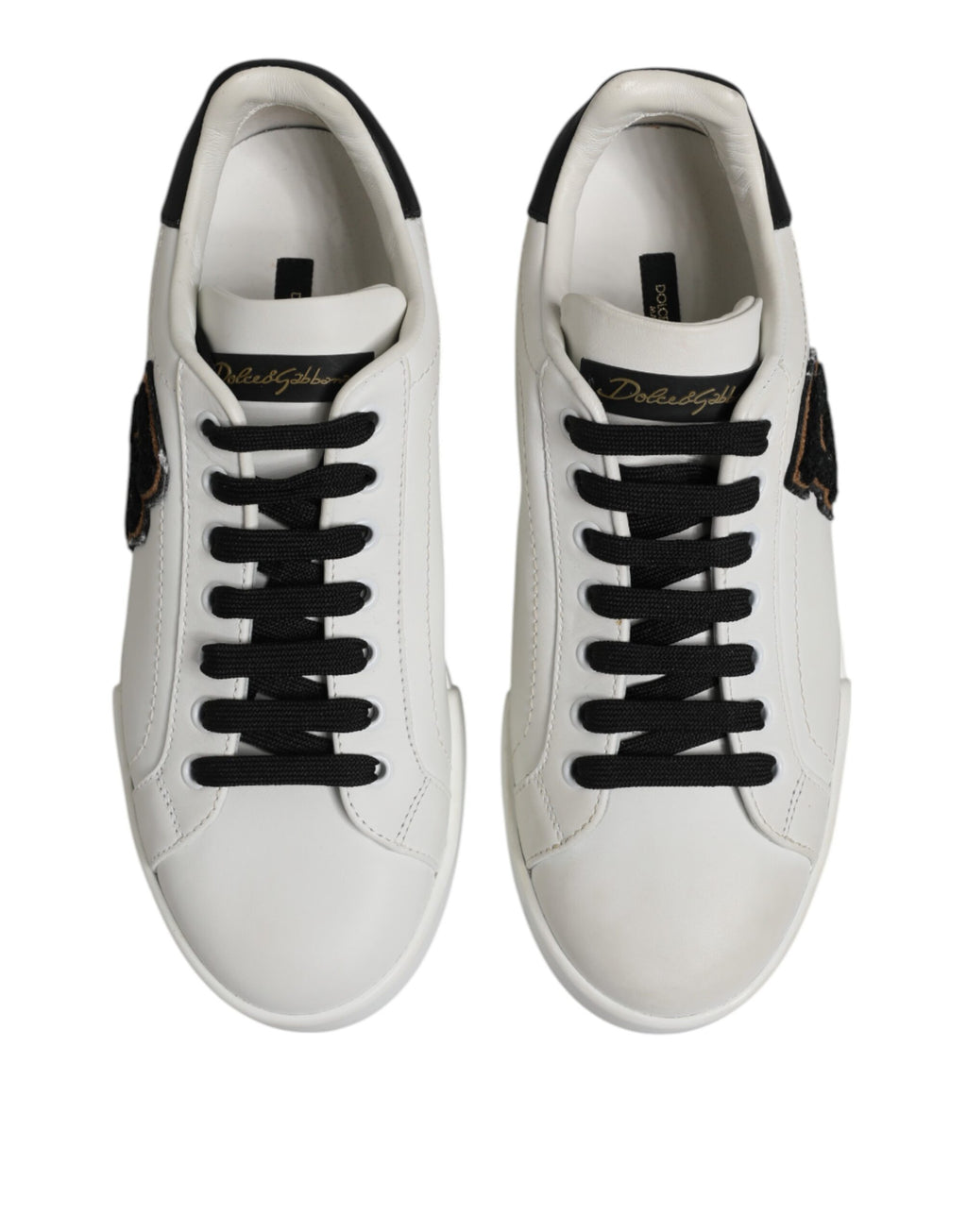 Dolce & Gabbana White Black Leather Lace Up Sneakers Shoes