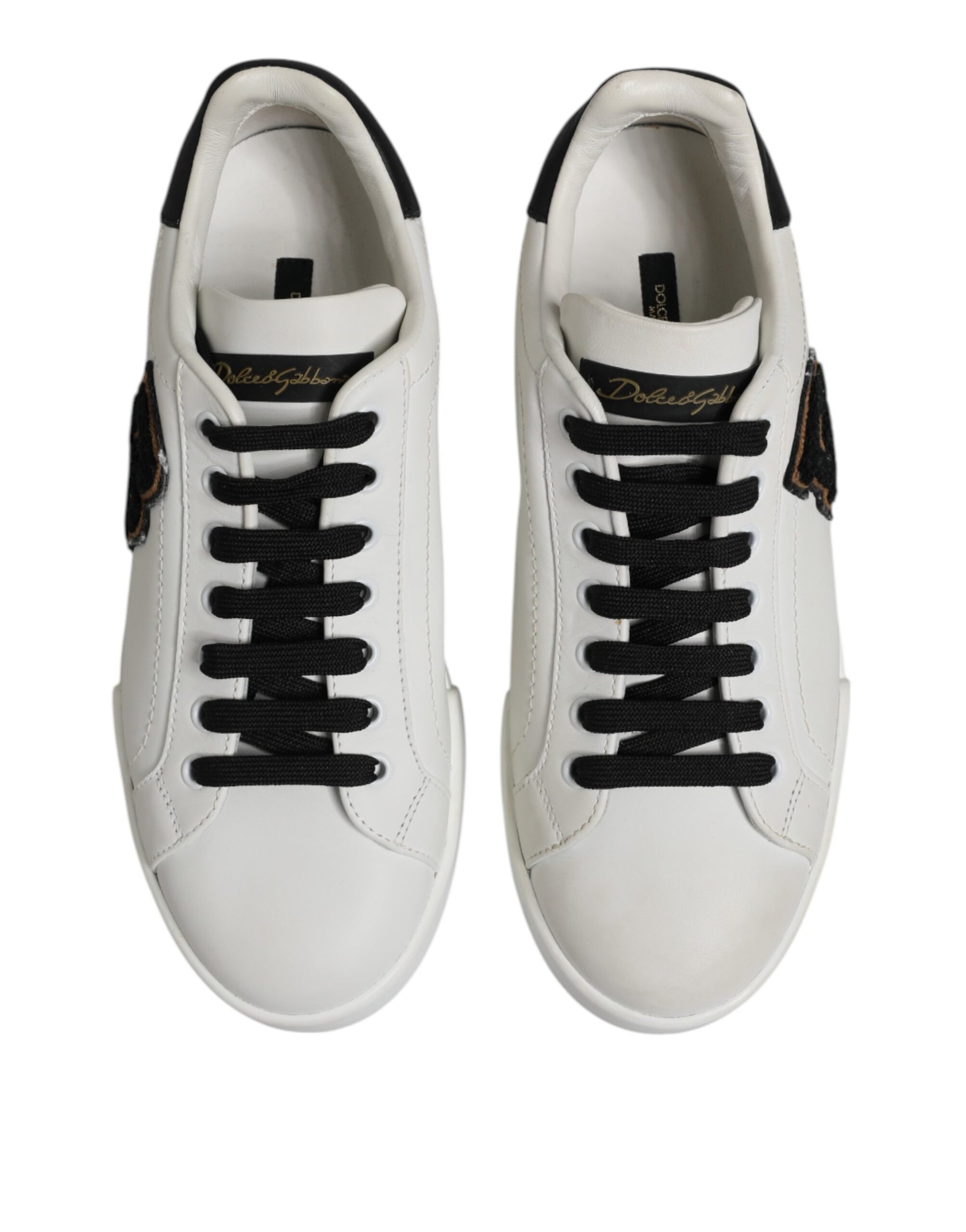 Dolce & Gabbana White Black Leather Lace Up Sneakers Shoes
