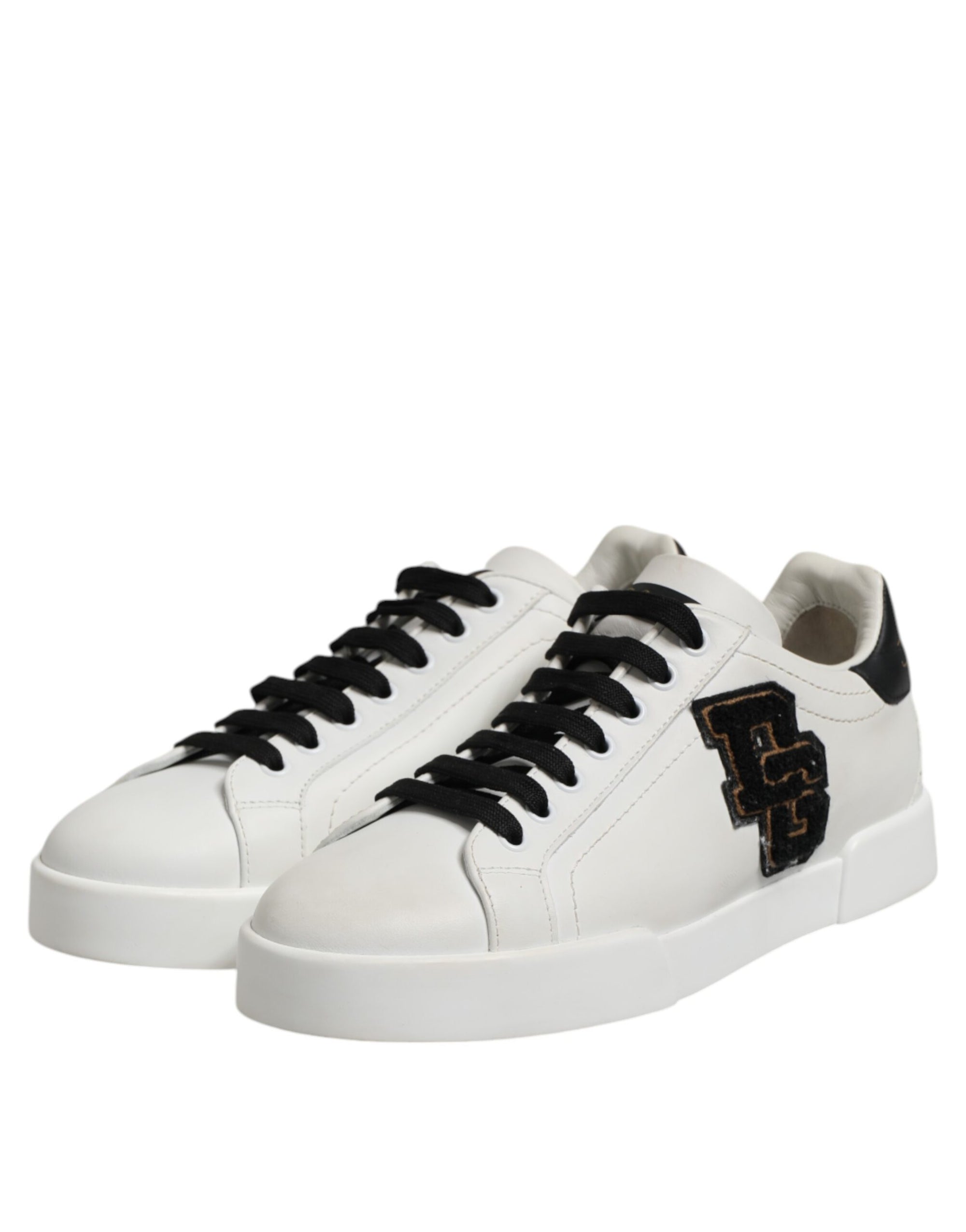Dolce & Gabbana White Black Leather Lace Up Sneakers Shoes