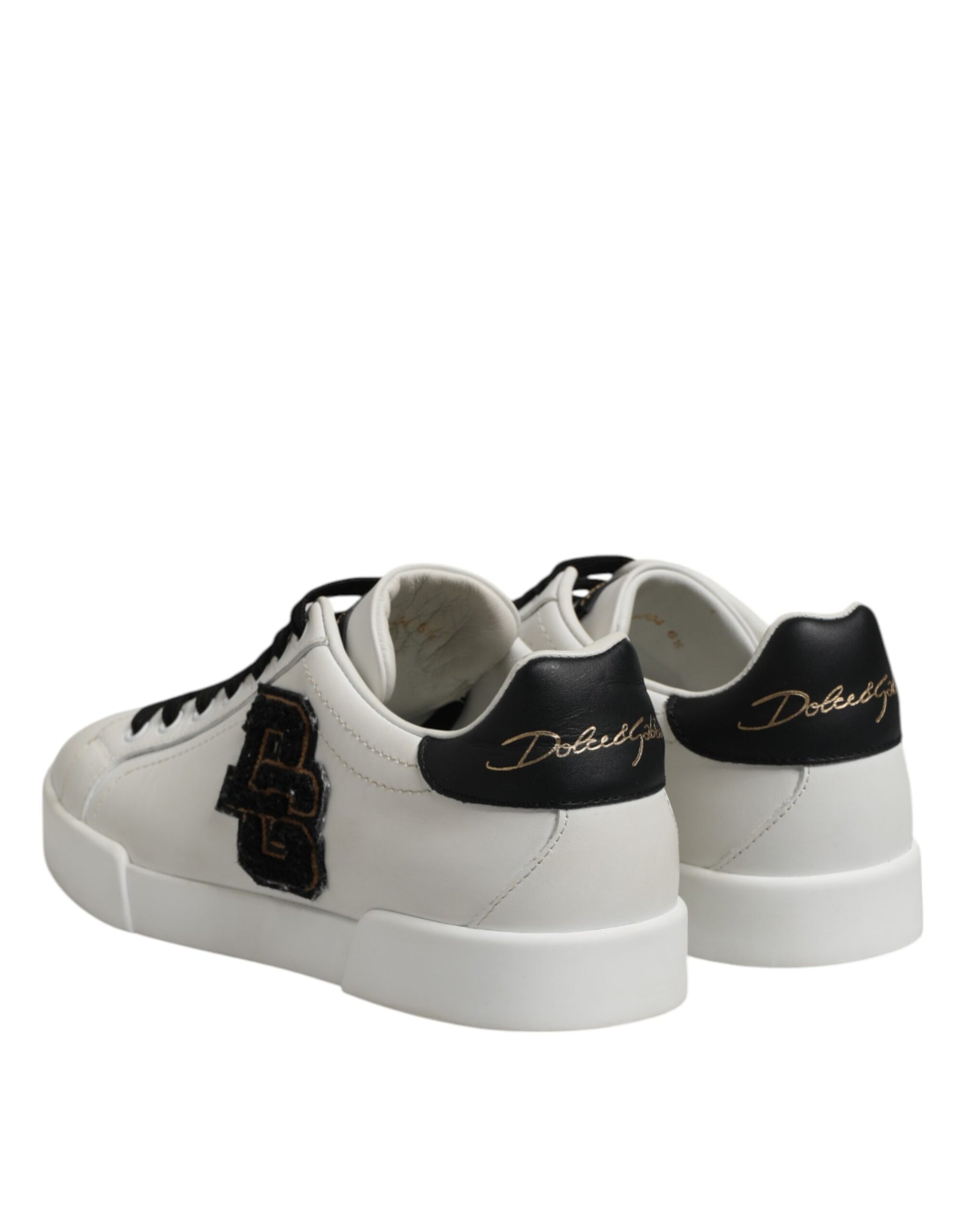 Dolce & Gabbana White Black Leather Lace Up Sneakers Shoes
