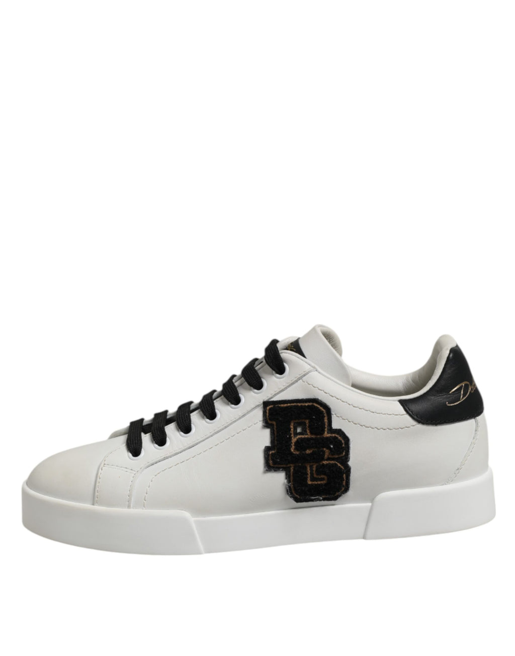 Dolce & Gabbana White Black Leather Lace Up Sneakers Shoes