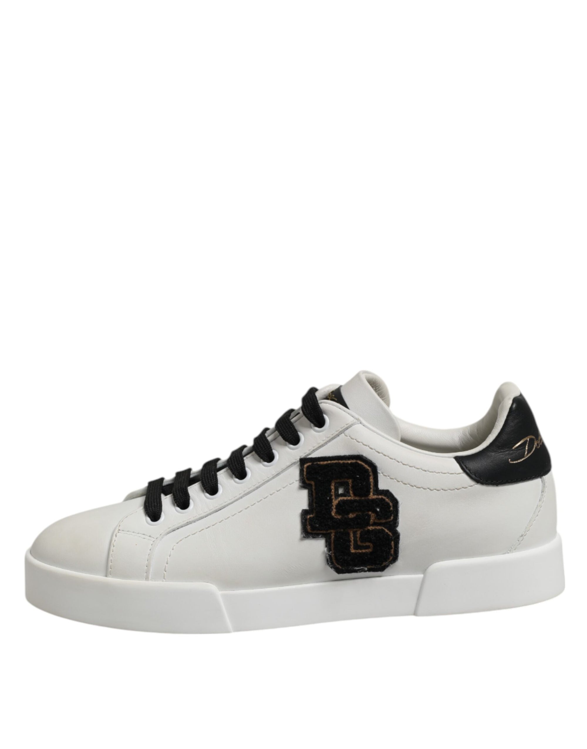 Dolce & Gabbana White Black Leather Lace Up Sneakers Shoes