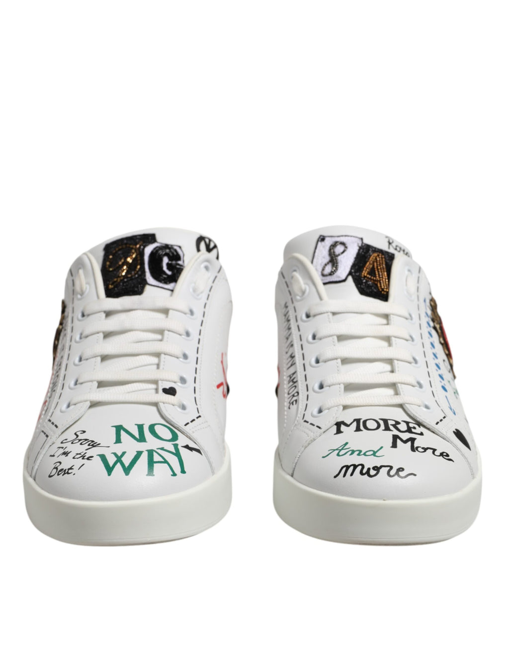 Dolce & Gabbana White Stud Heart Embellished Sneakers Shoes