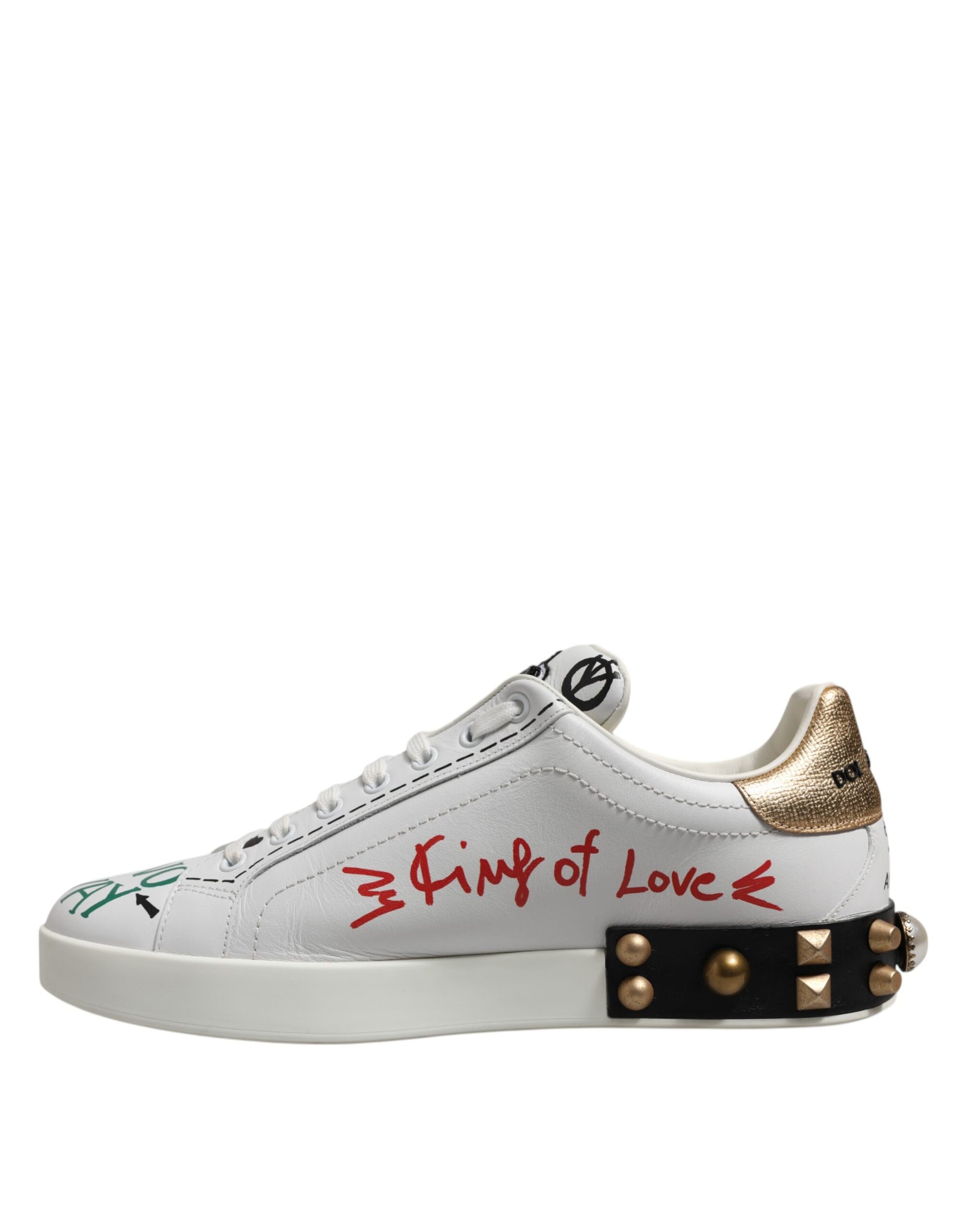 Dolce & Gabbana White Stud Heart Embellished Sneakers Shoes