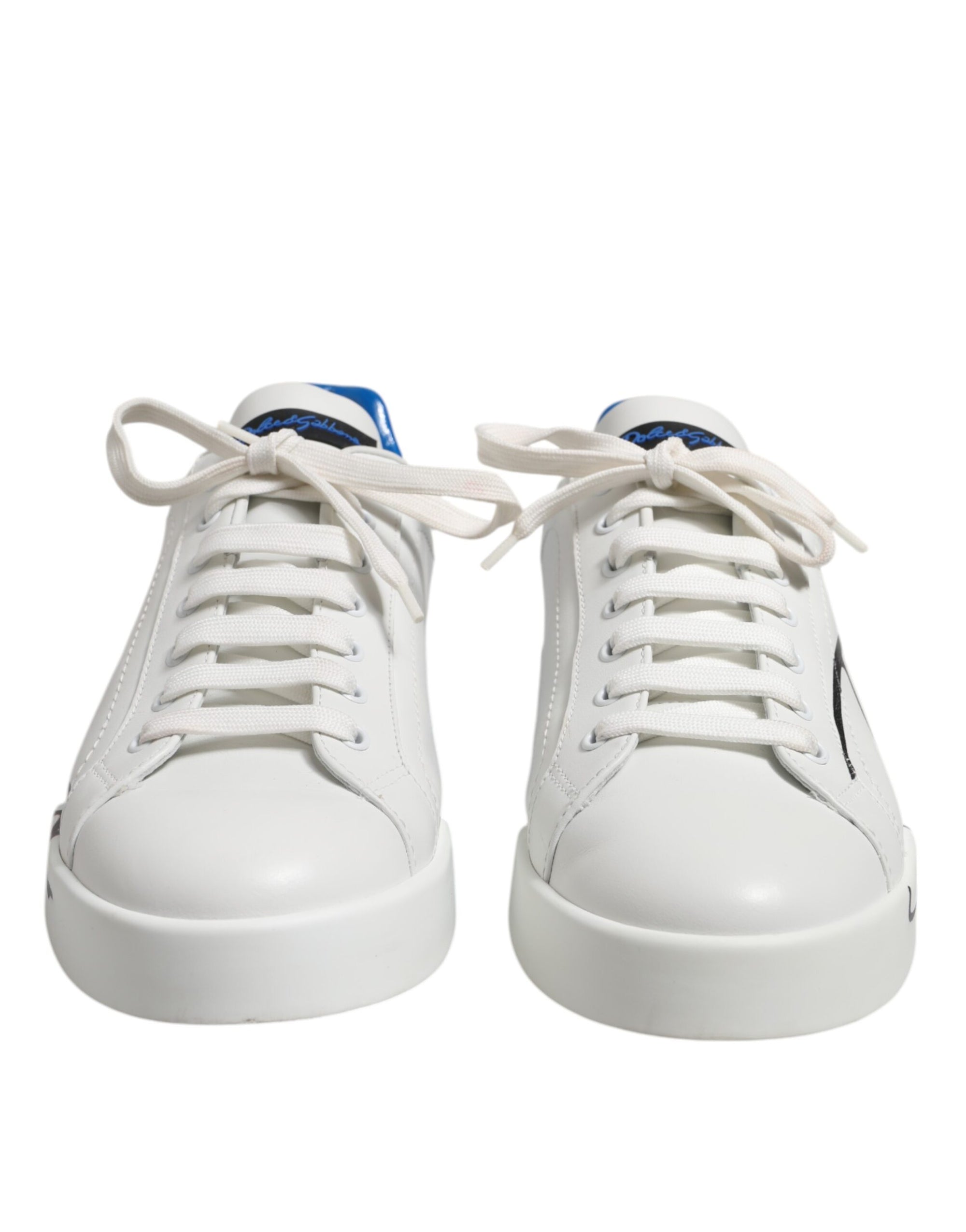 Dolce & Gabbana White Blue Logo Low Top Leather Sneakers Shoes