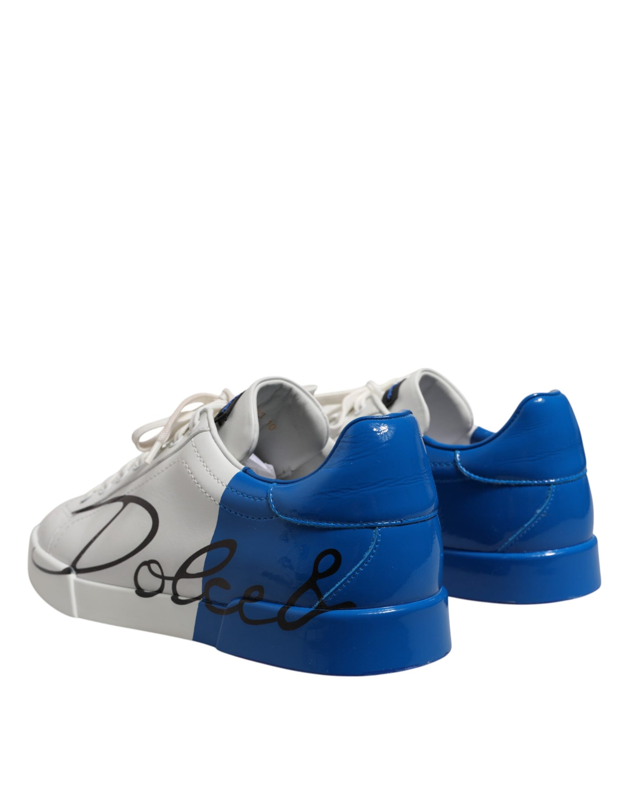 Dolce & Gabbana White Blue Logo Low Top Leather Sneakers Shoes