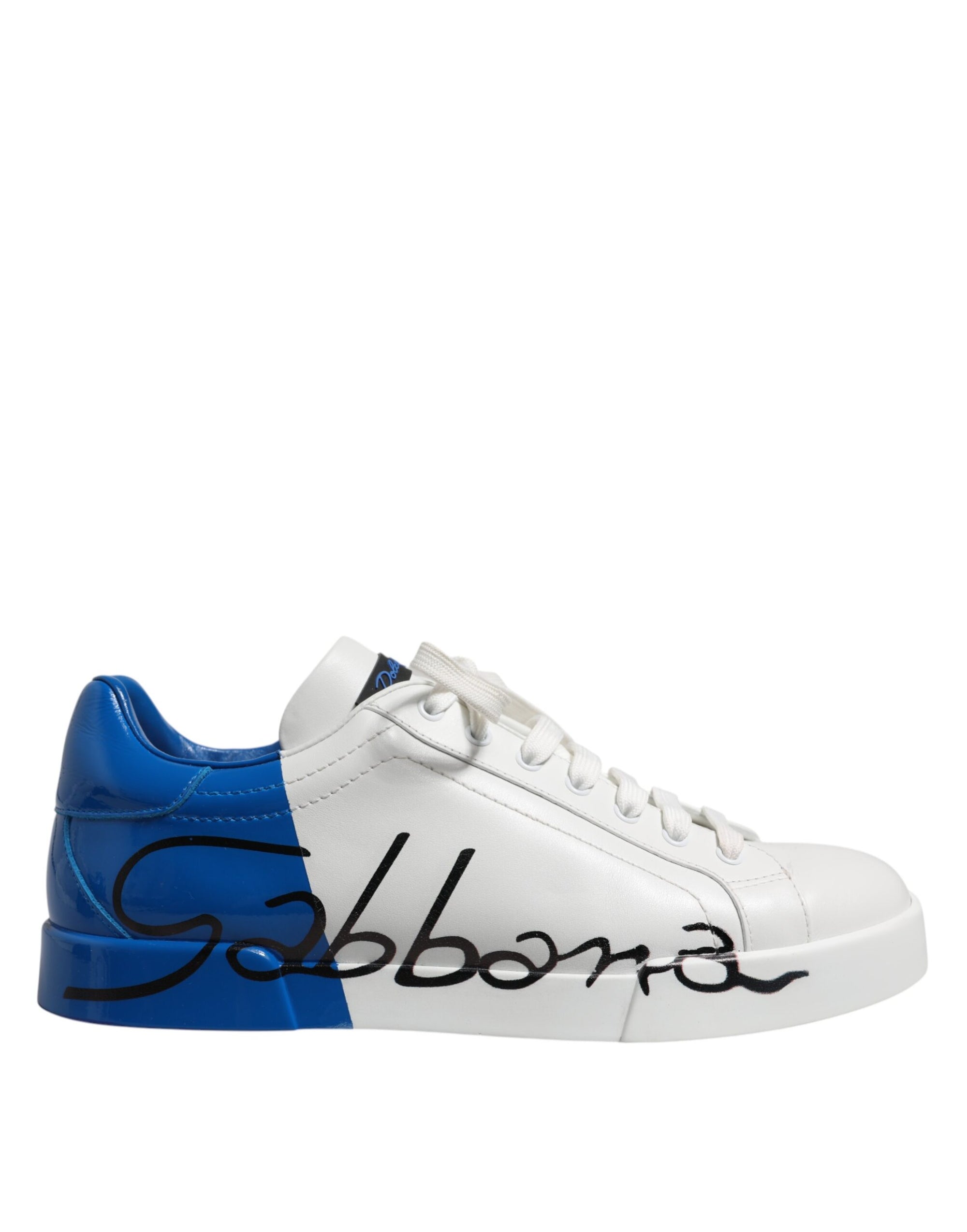 Dolce & Gabbana White Blue Logo Low Top Leather Sneakers Shoes