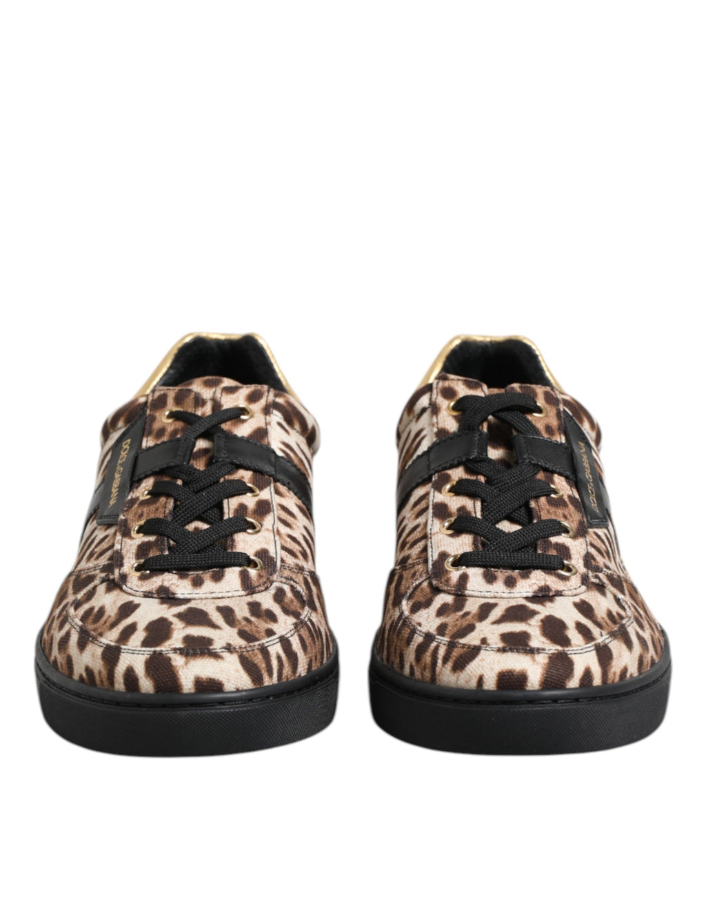 Dolce & Gabbana Brown Leopard Logo Print Cotton Sneakers Shoes