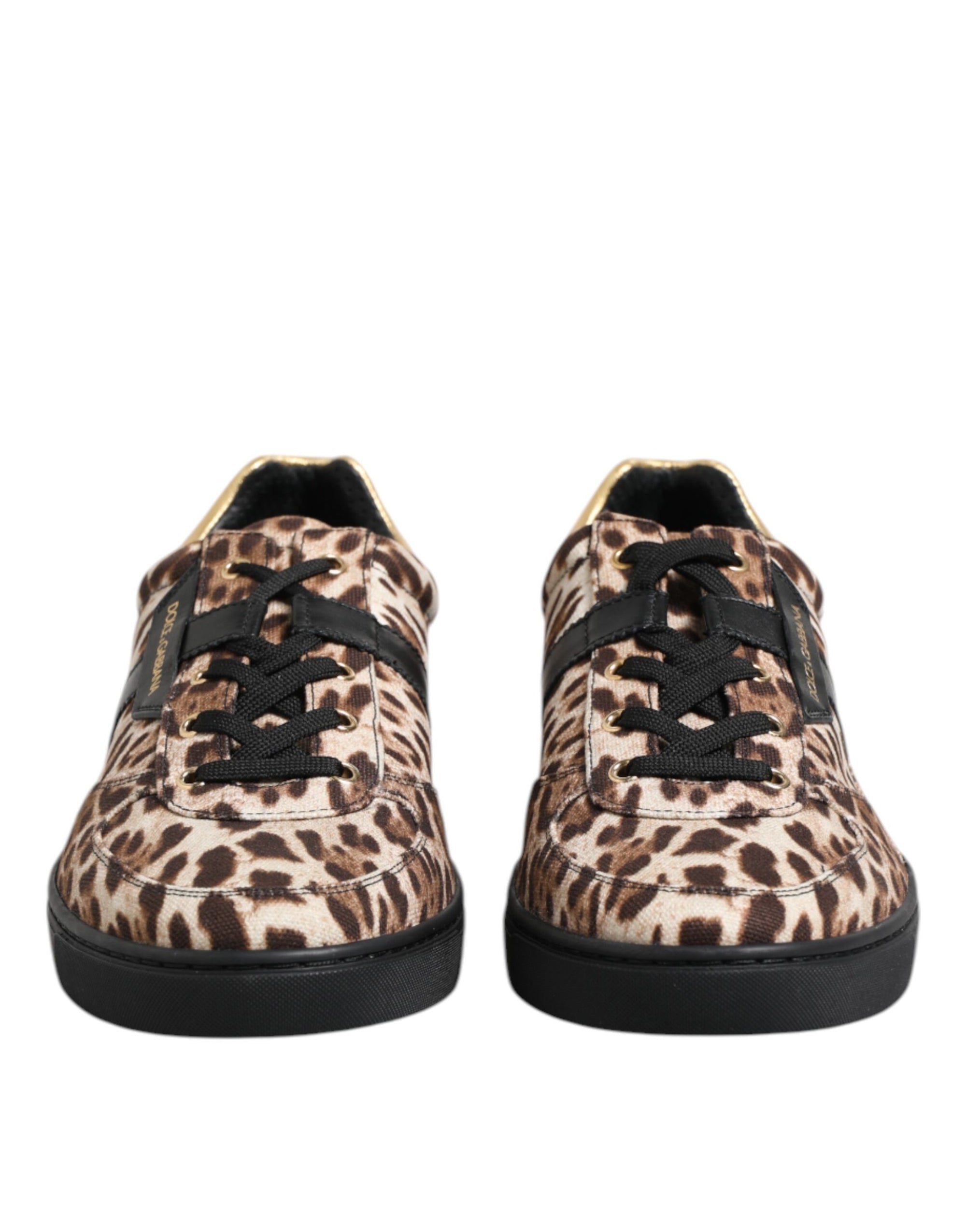 Dolce & Gabbana Brown Leopard Logo Print Cotton Sneakers Shoes