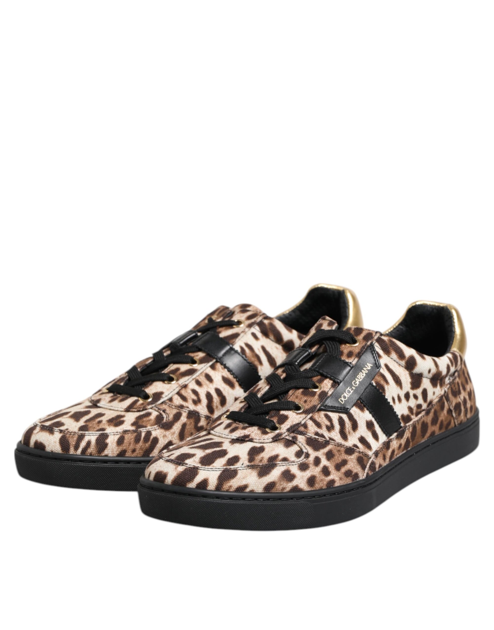 Dolce & Gabbana Brown Leopard Logo Print Cotton Sneakers Shoes