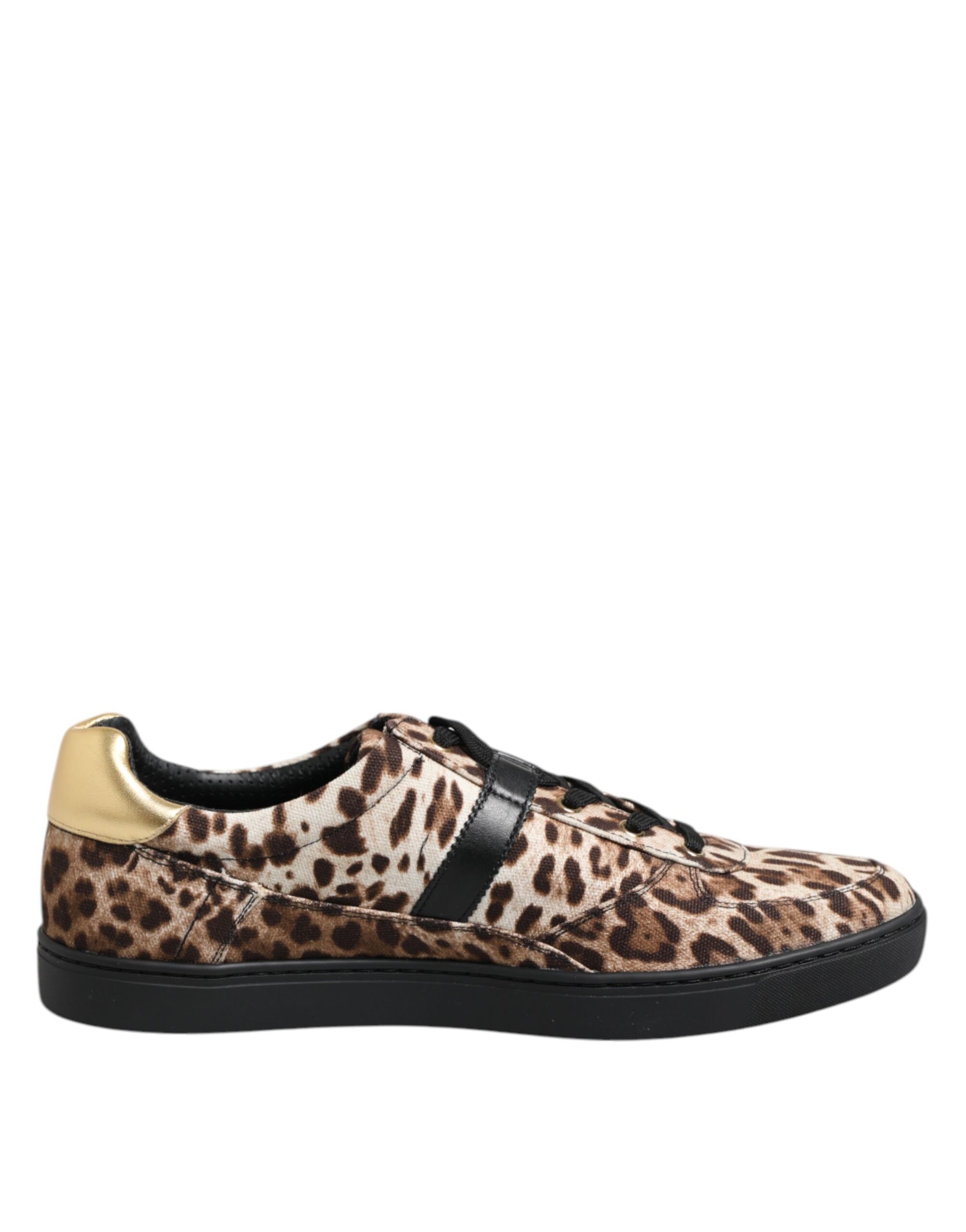 Dolce & Gabbana Brown Leopard Logo Print Cotton Sneakers Shoes