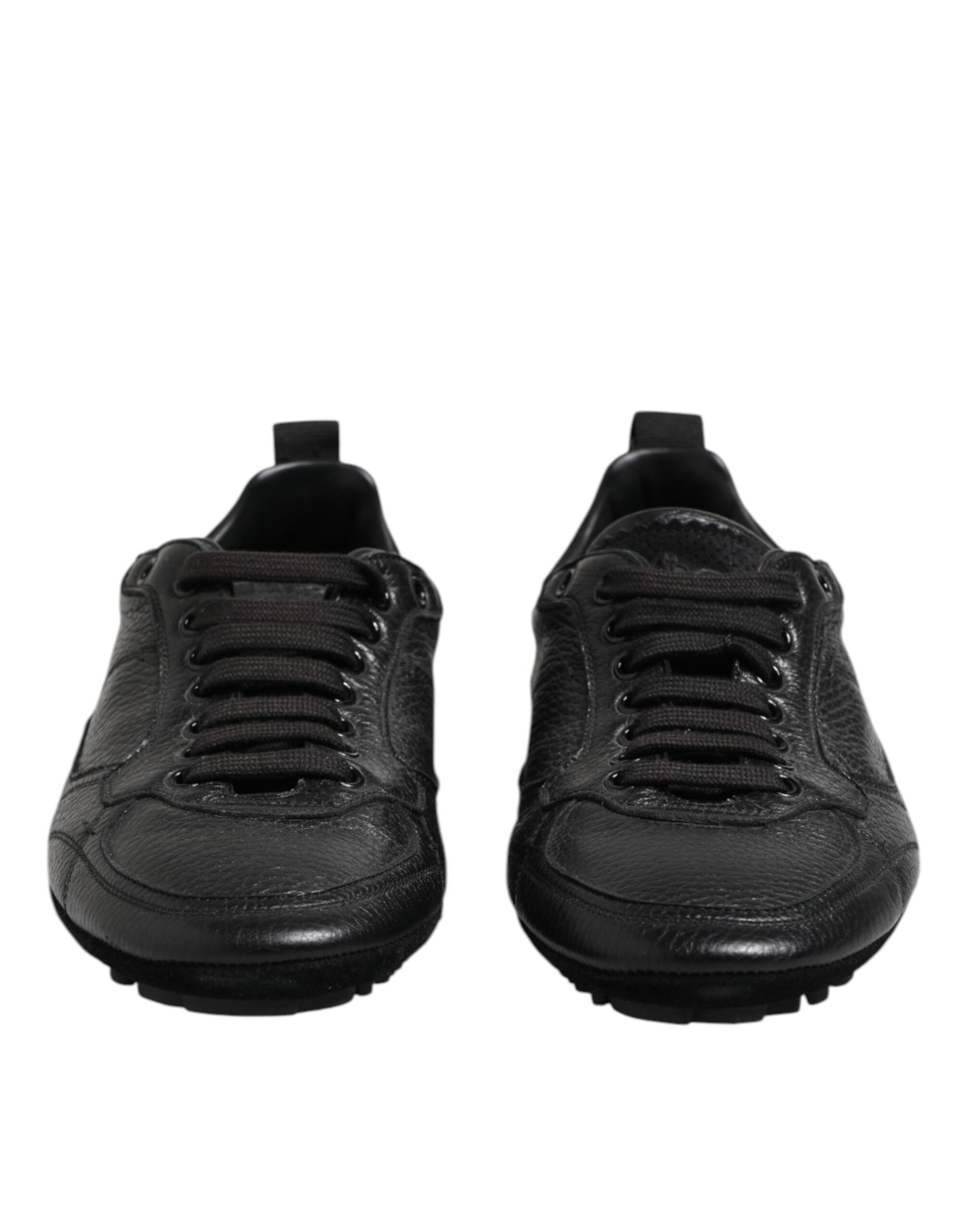 Dolce & Gabbana Black Leather Lace Up Low Top Sneakers Shoes