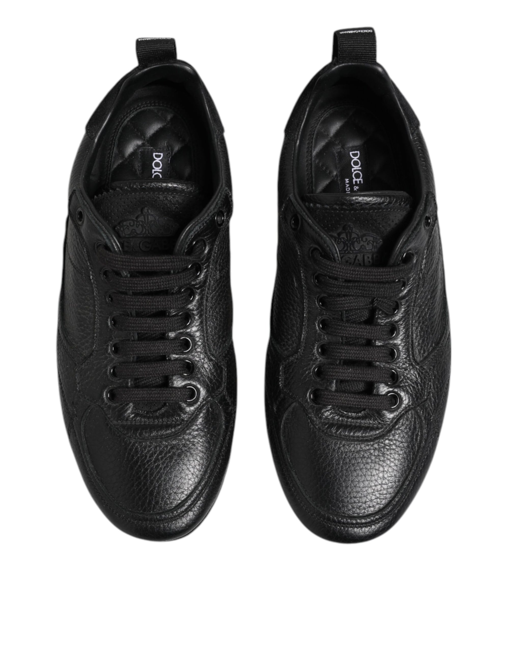 Dolce & Gabbana Black Leather Lace Up Low Top Sneakers Shoes