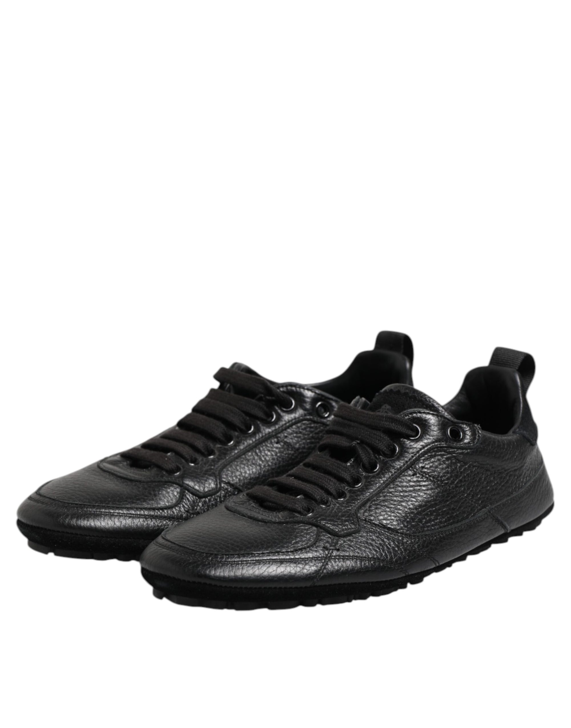 Dolce & Gabbana Black Leather Lace Up Low Top Sneakers Shoes