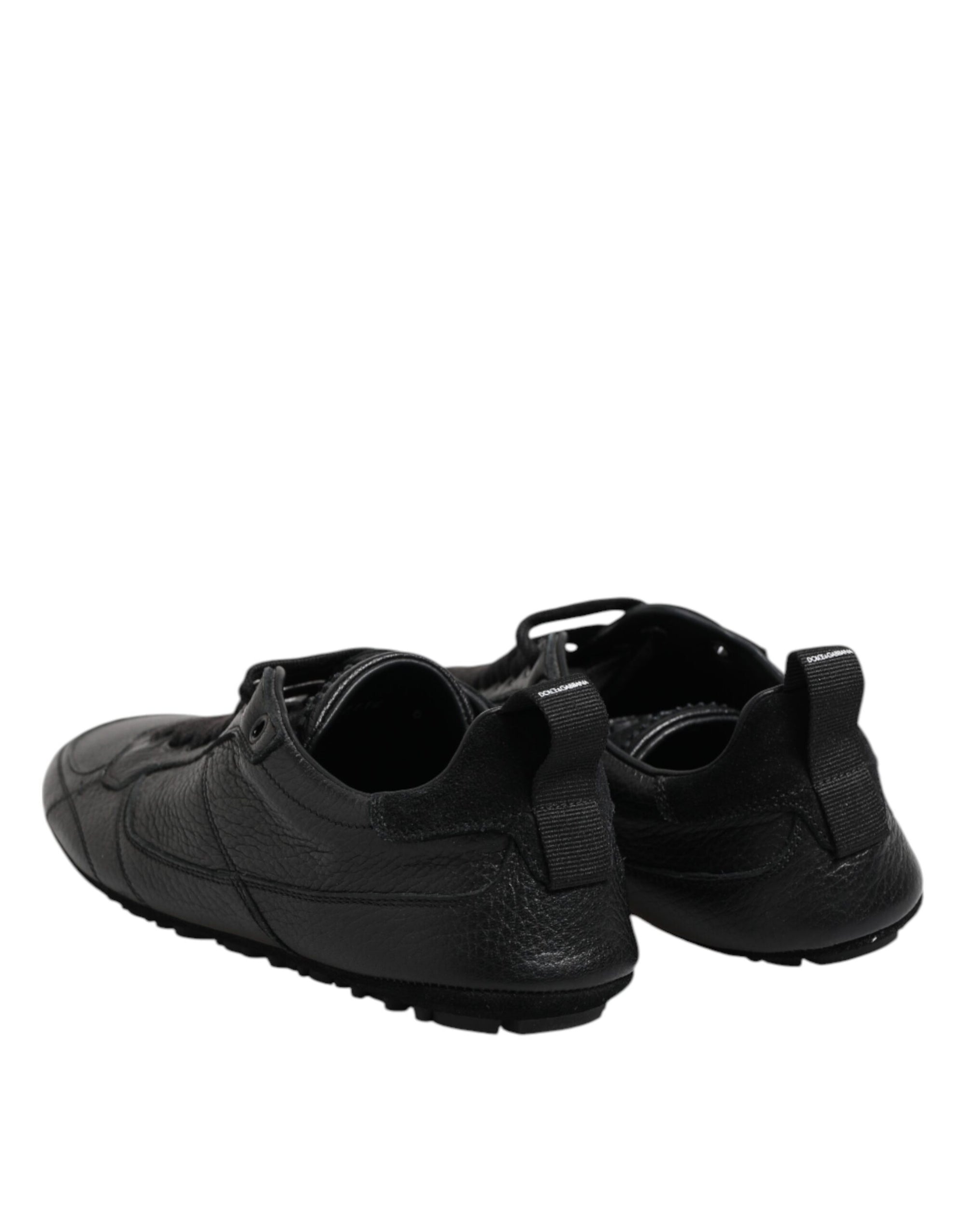 Dolce & Gabbana Black Leather Lace Up Low Top Sneakers Shoes