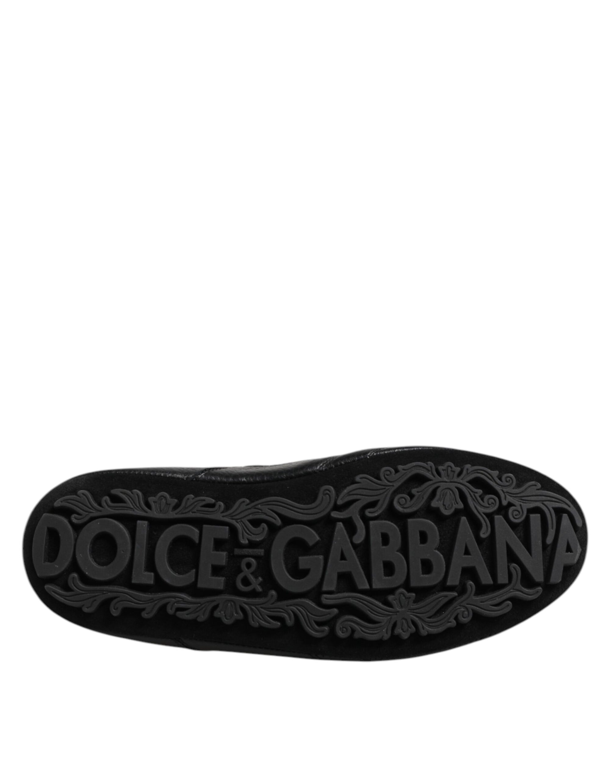 Dolce & Gabbana Black Leather Lace Up Low Top Sneakers Shoes