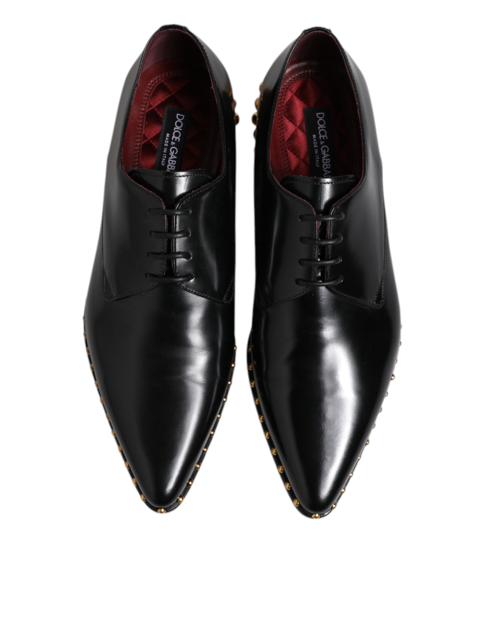 Dolce & Gabbana Black Leather Studded Derby Men Dress Shoes
