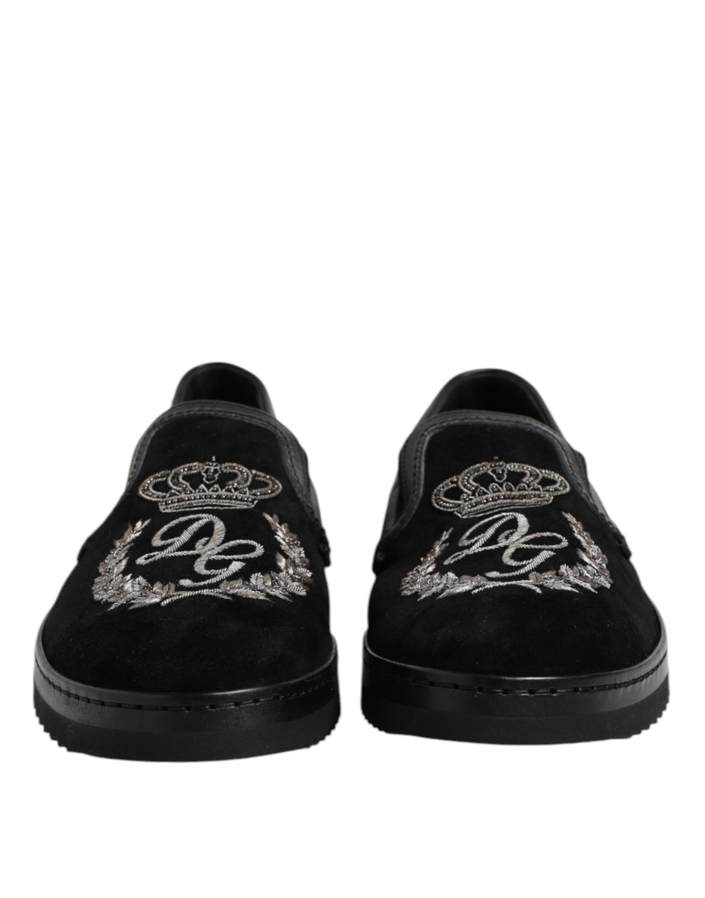 Dolce & Gabbana Black Embroidered Crown Loafers Shoes