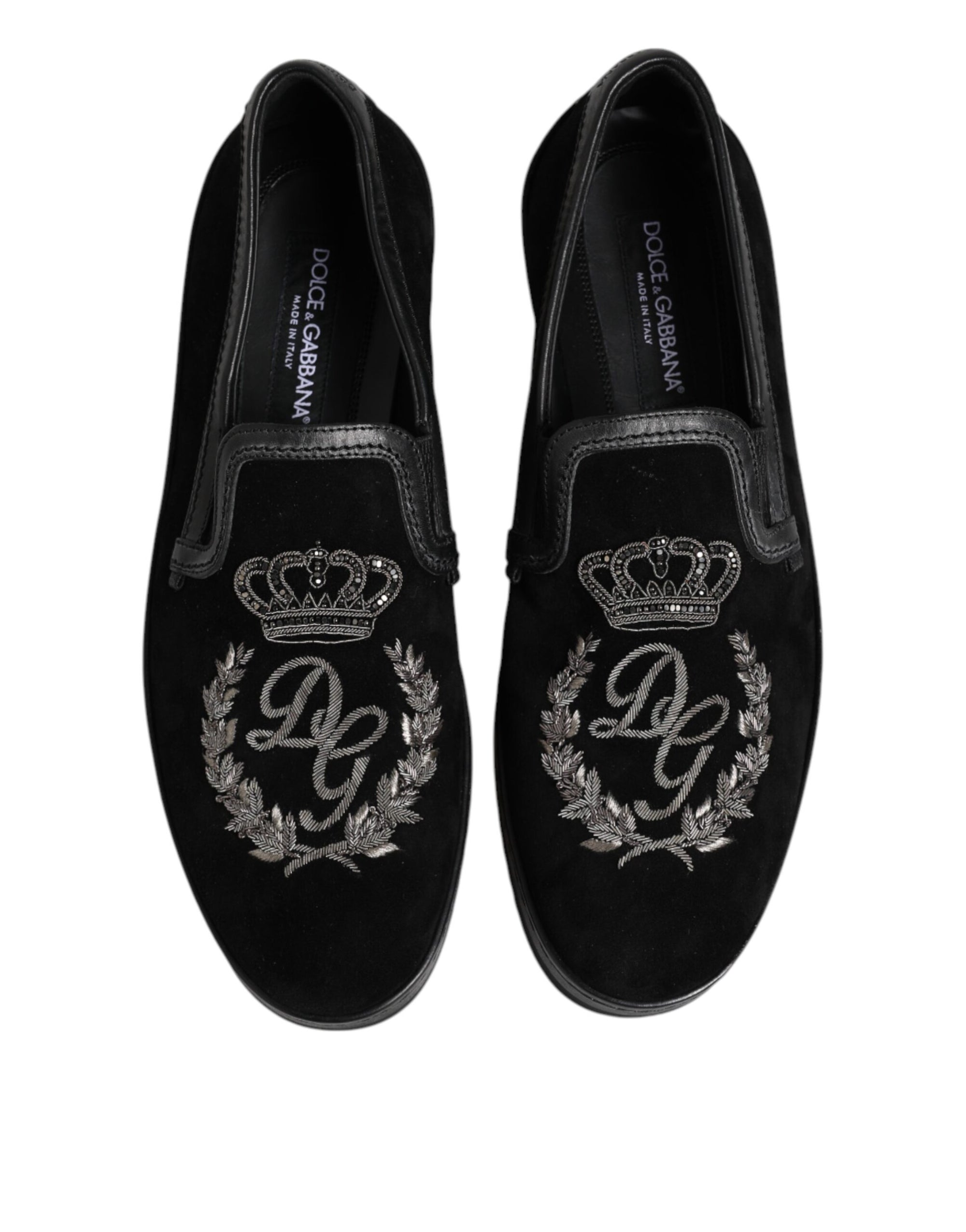 Dolce & Gabbana Black Embroidered Crown Loafers Shoes