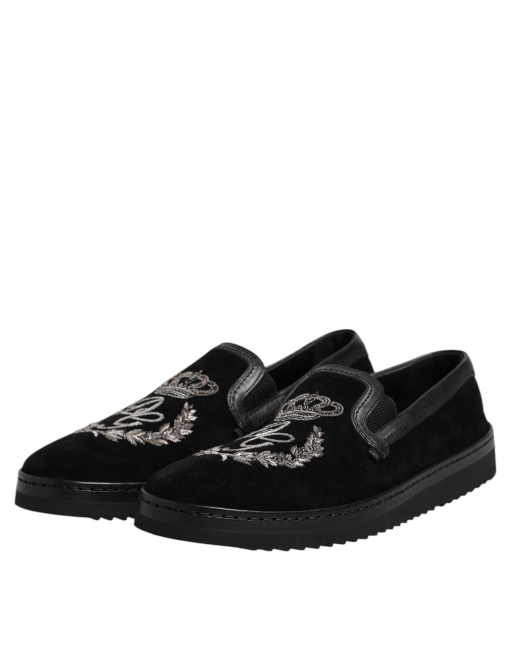 Dolce & Gabbana Black Embroidered Crown Loafers Shoes