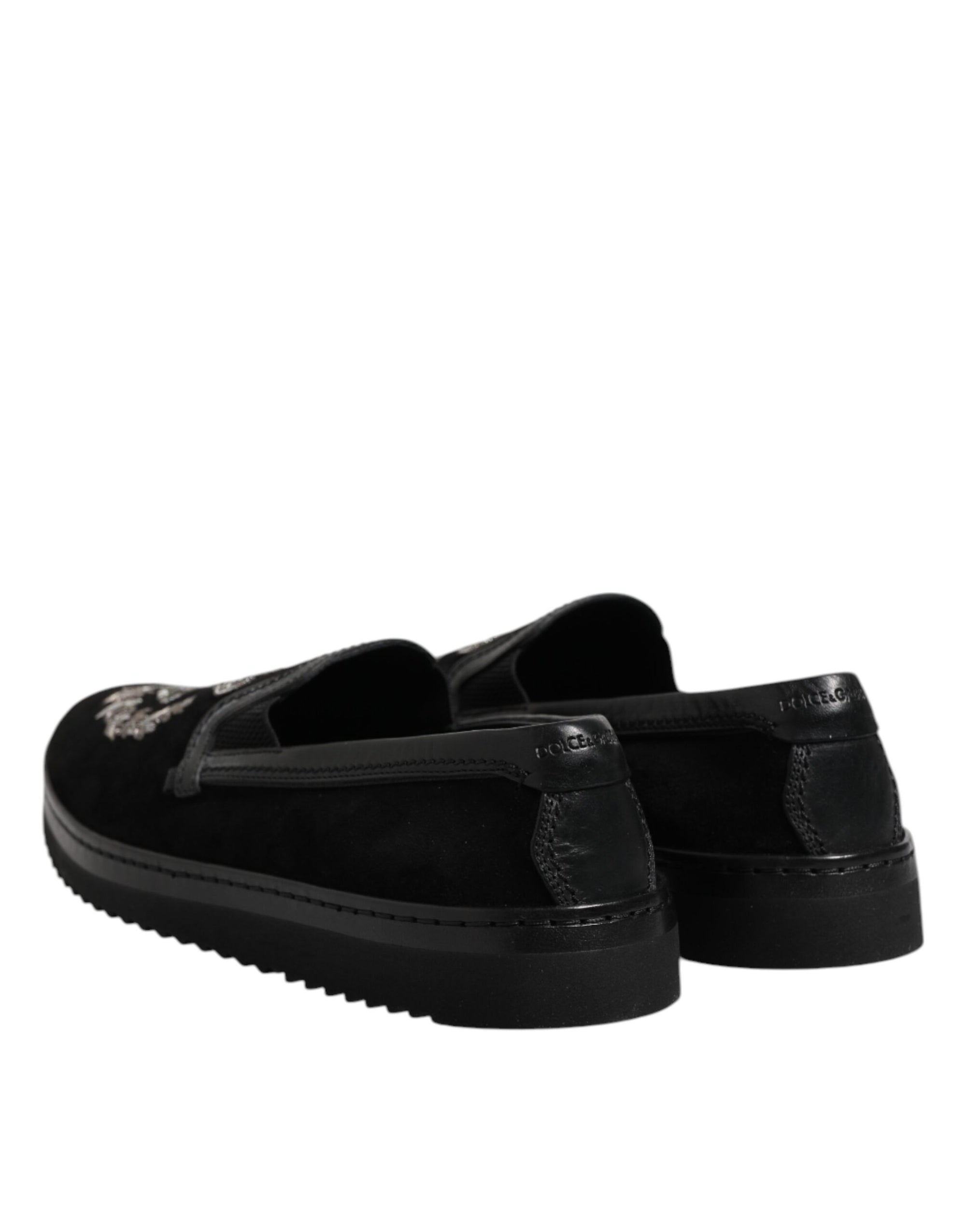 Dolce & Gabbana Black Embroidered Crown Loafers Shoes
