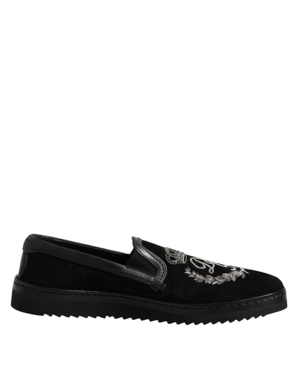 Dolce & Gabbana Black Embroidered Crown Loafers Shoes
