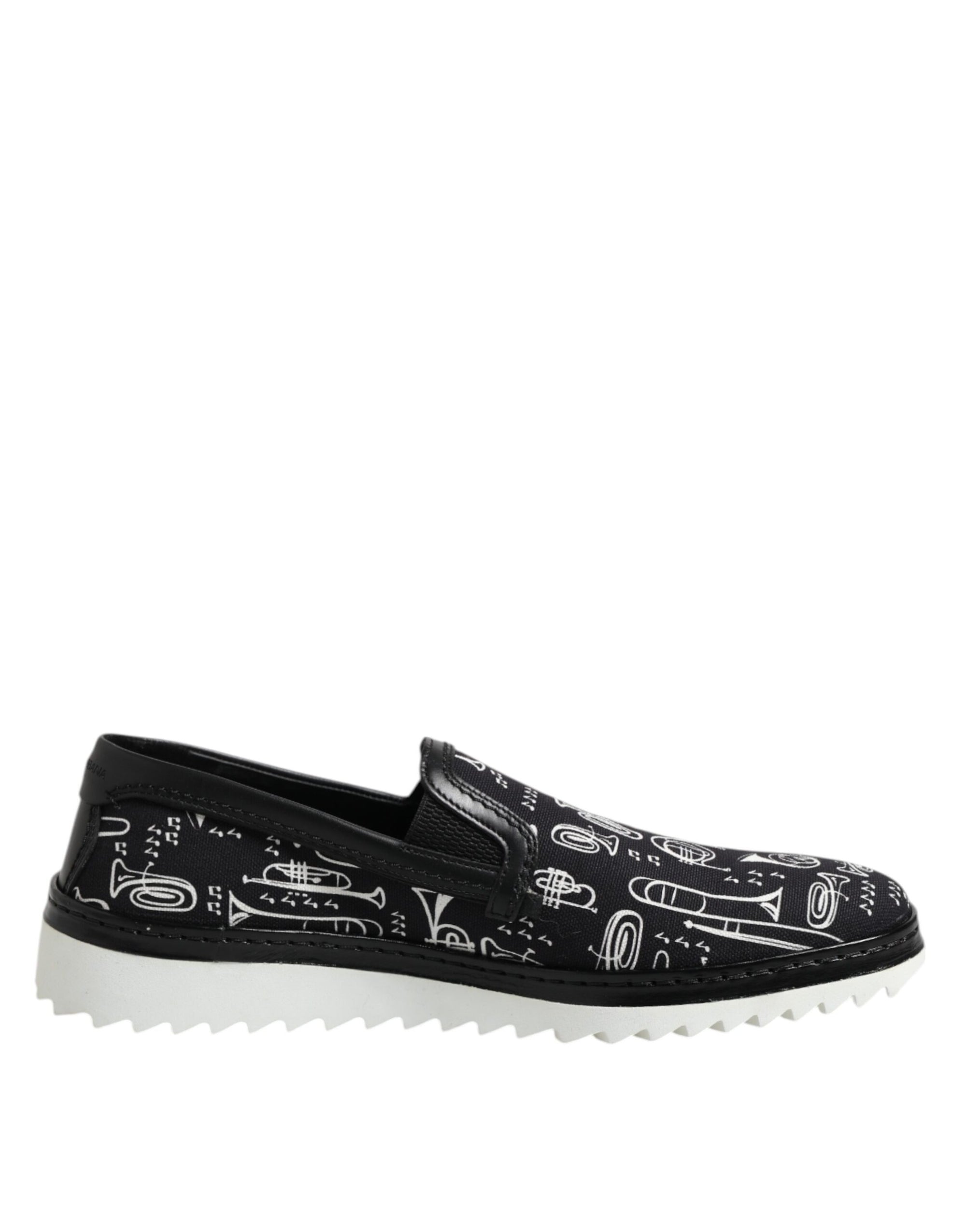 Dolce & Gabbana Black Slip On Printed Men Loafers Shoes