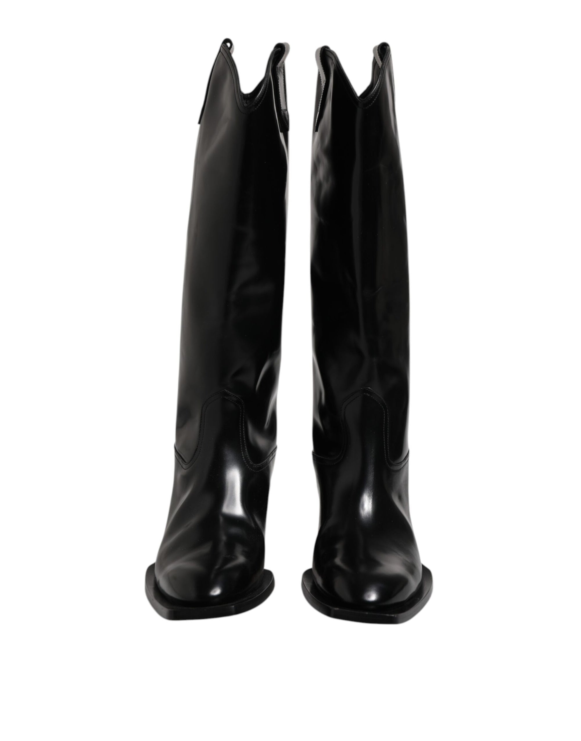 Dolce & Gabbana Black Calfskin Leather Logo High Boots Shoes