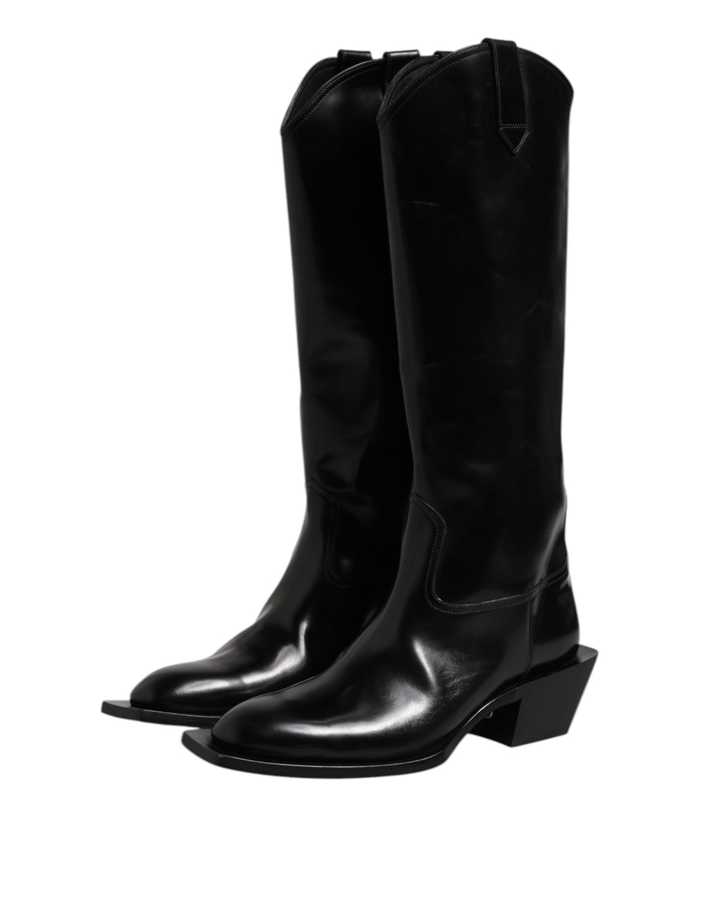 Dolce & Gabbana Black Calfskin Leather Logo High Boots Shoes