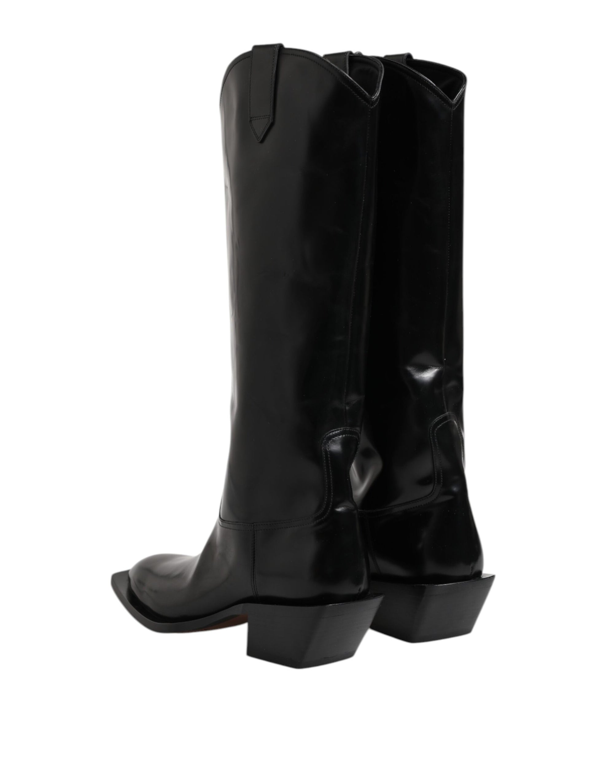 Dolce & Gabbana Black Calfskin Leather Logo High Boots Shoes
