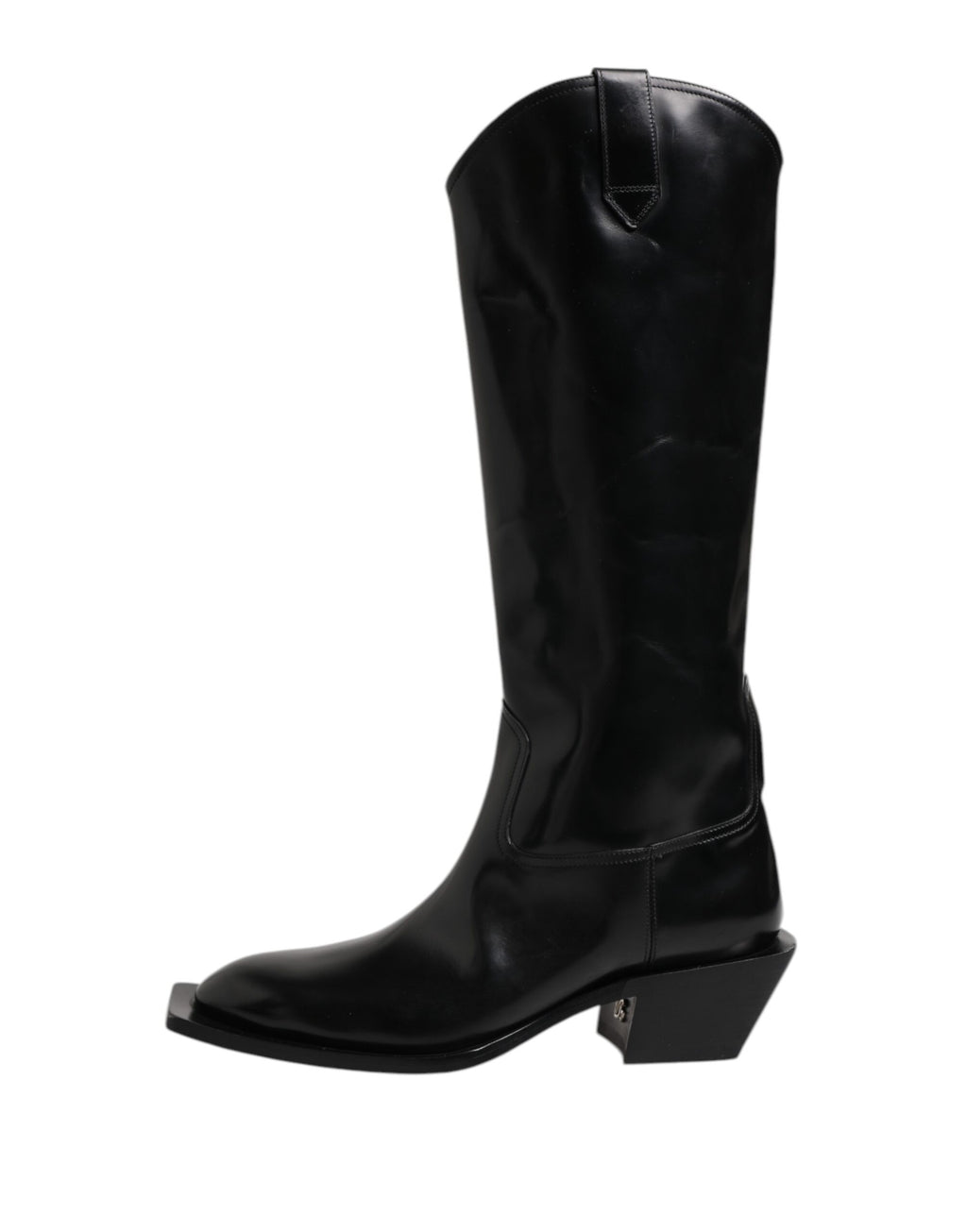 Dolce & Gabbana Black Calfskin Leather Logo High Boots Shoes