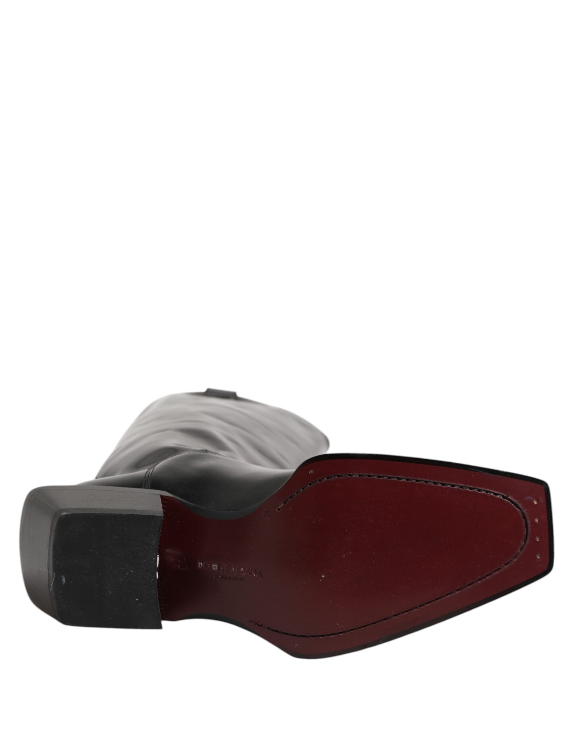 Dolce & Gabbana Black Calfskin Leather Logo High Boots Shoes