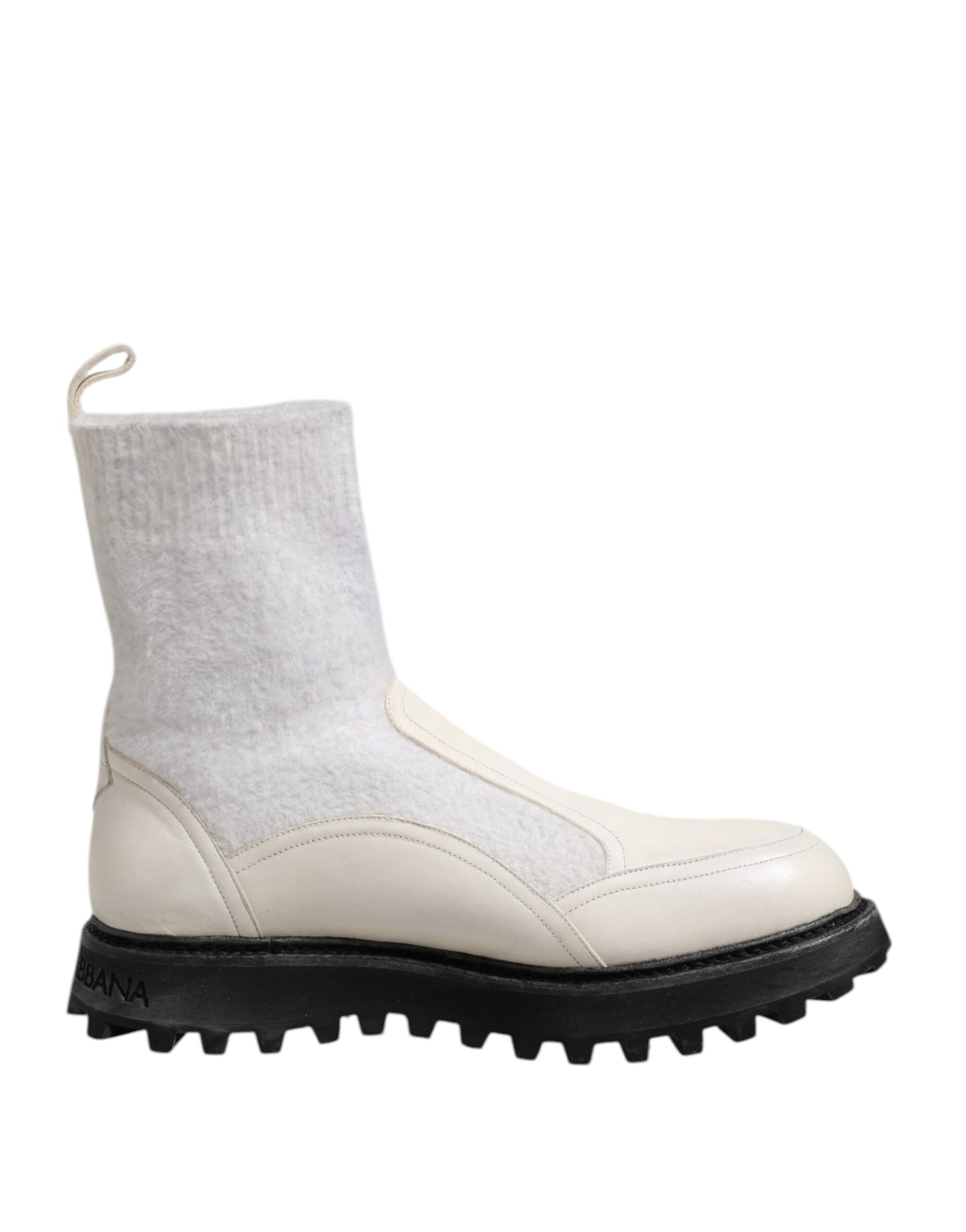 Dolce & Gabbana White Beige DG Logo Mid Calf Boots Shoes