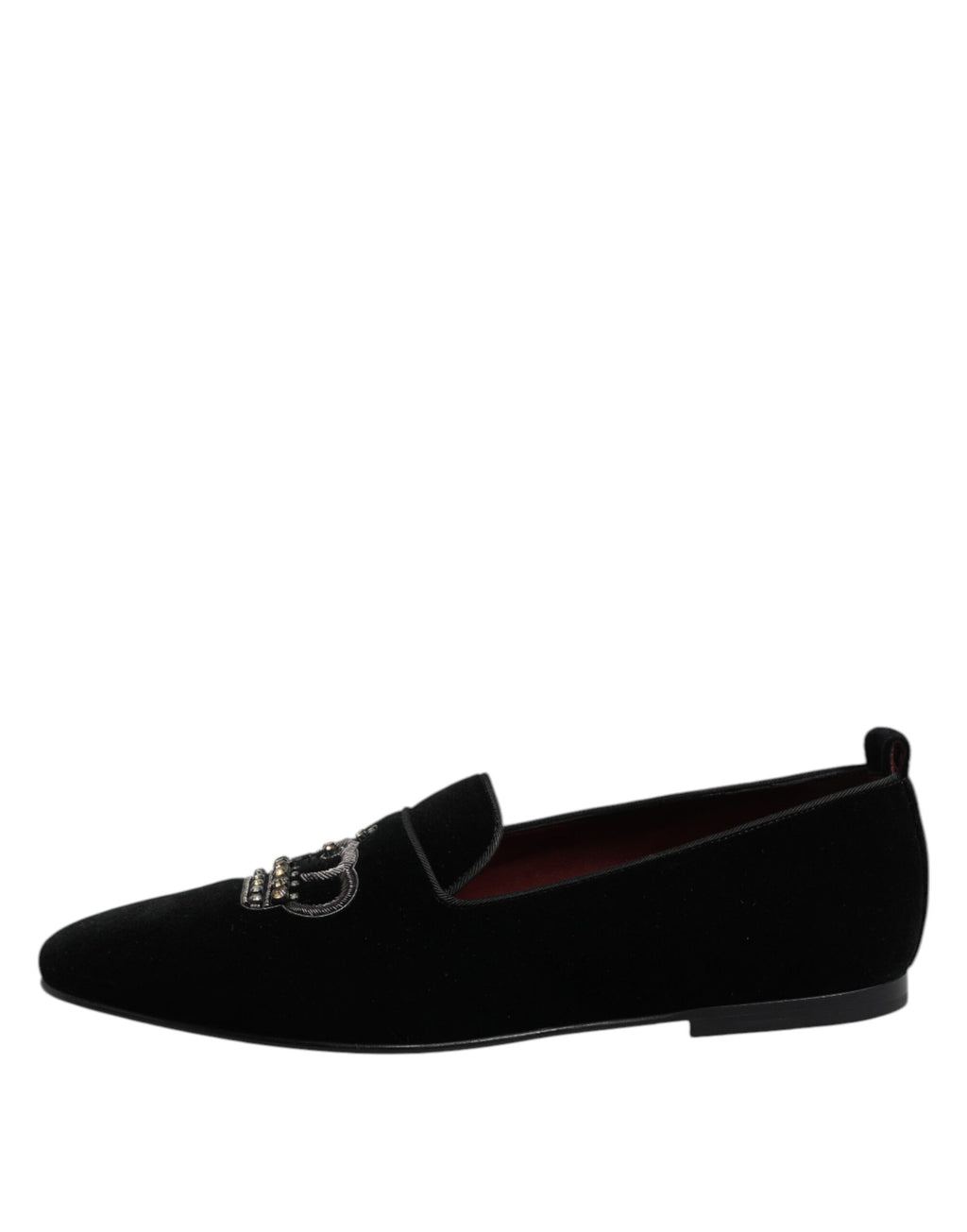 Dolce & Gabbana Black Velvet Crystal Crown Loafers Dress Shoes