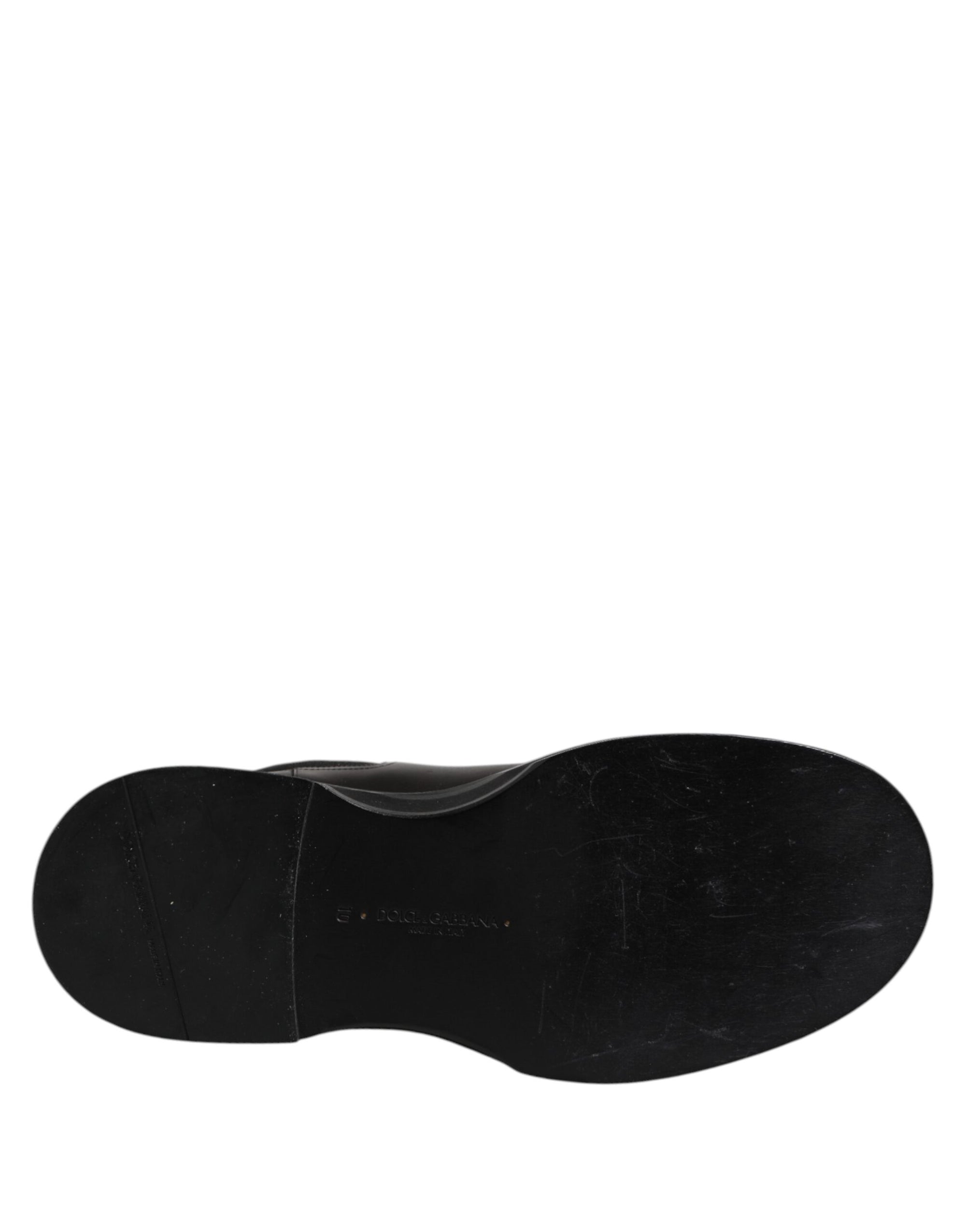 Dolce & Gabbana Black Leather Mid Calf Boots Flats Shoes