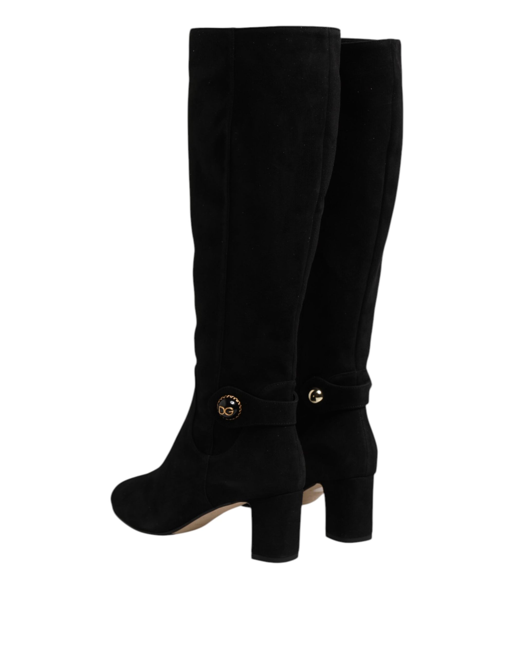 Dolce & Gabbana Black Suede Leather Knee High Boots Shoes