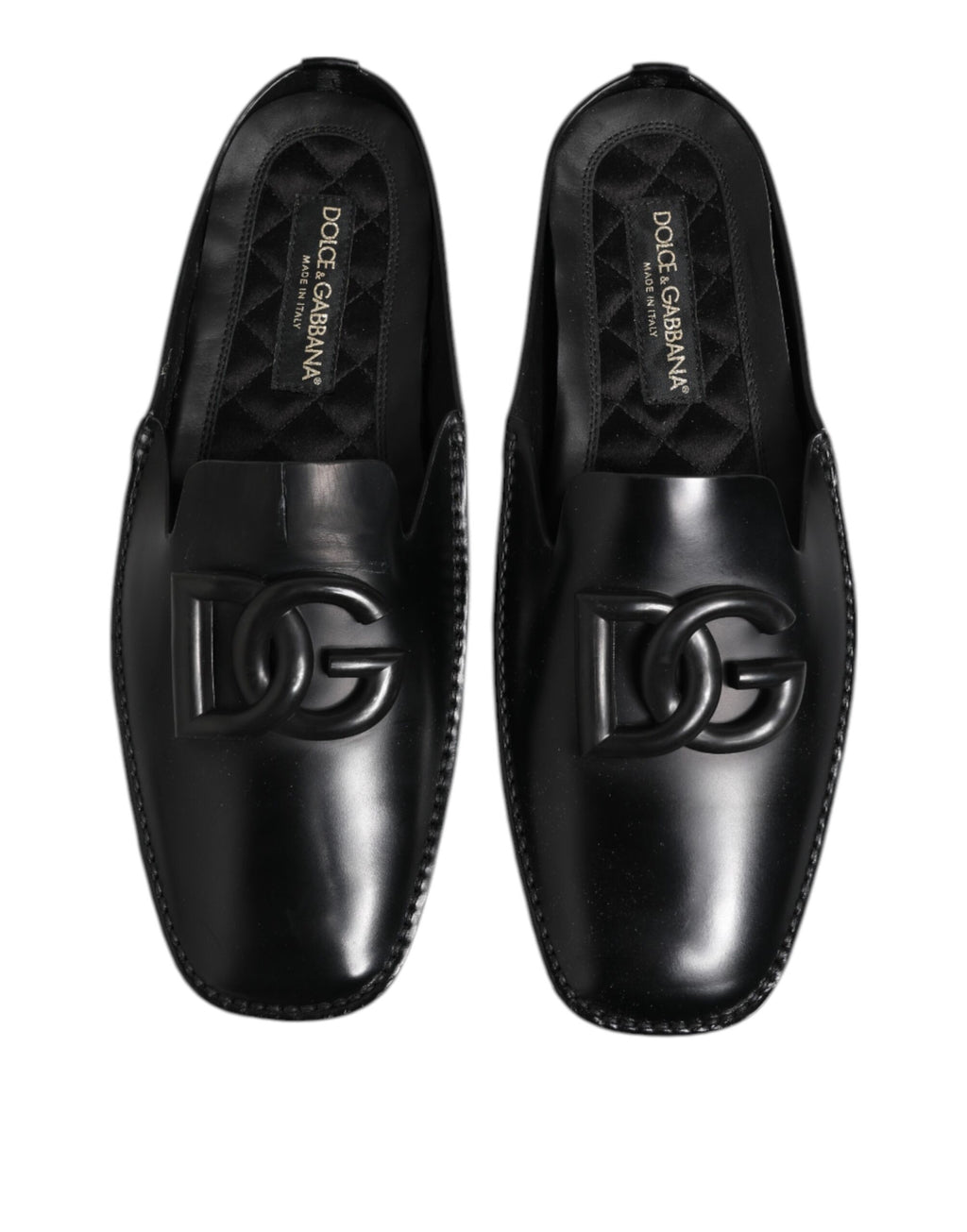 Dolce & Gabbana Black Logo Leather Men Slip On Sandals Shoes