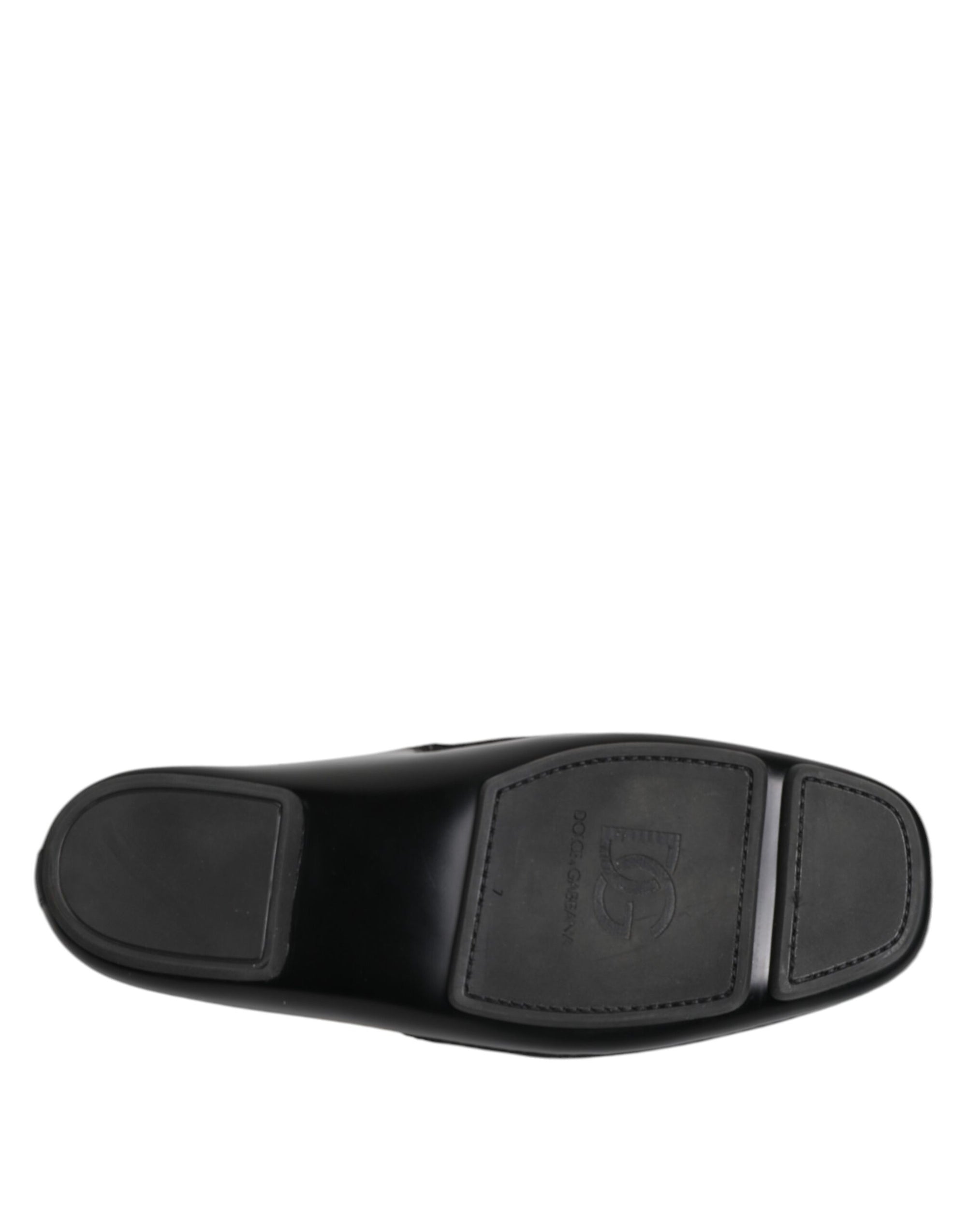 Dolce & Gabbana Black Logo Leather Men Slip On Sandals Shoes
