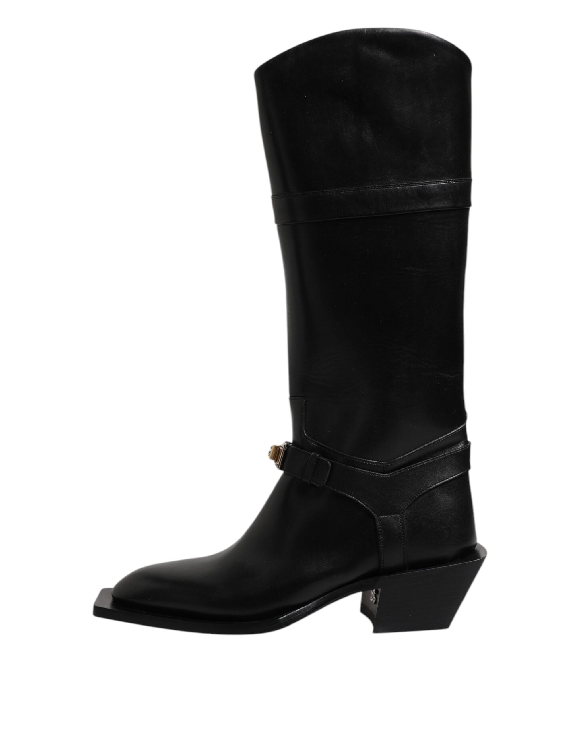 Dolce & Gabbana Black Leather High Boots Flats Shoes