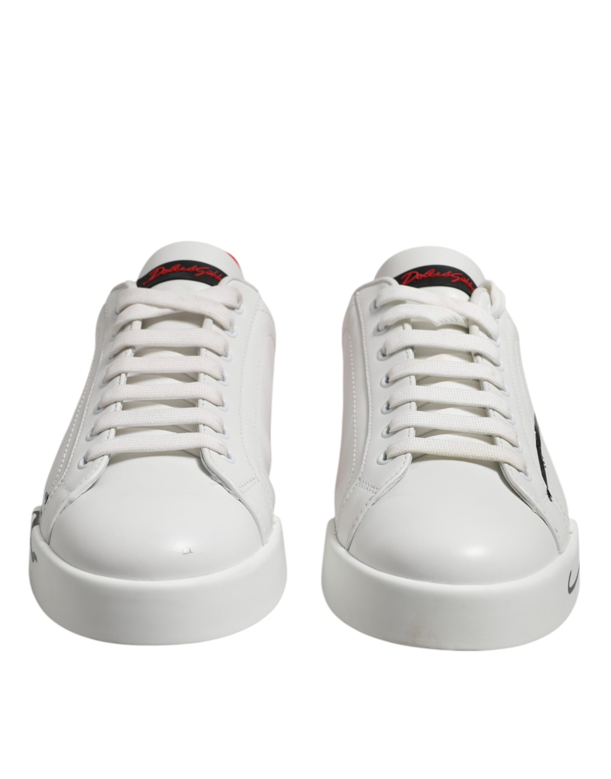 Dolce & Gabbana White Red Logo Low Top Leather Sneakers Shoes