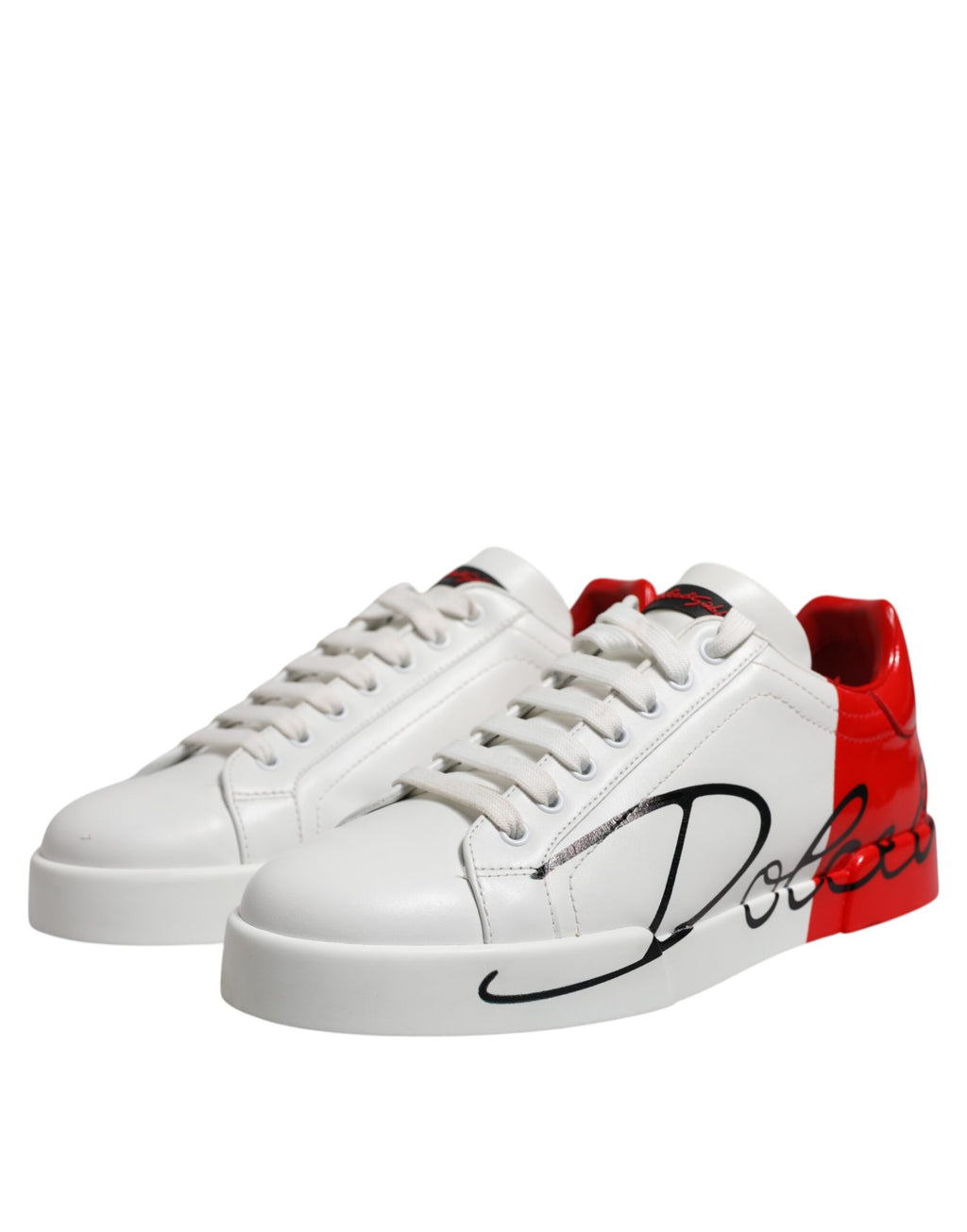 Dolce & Gabbana White Red Logo Low Top Leather Sneakers Shoes