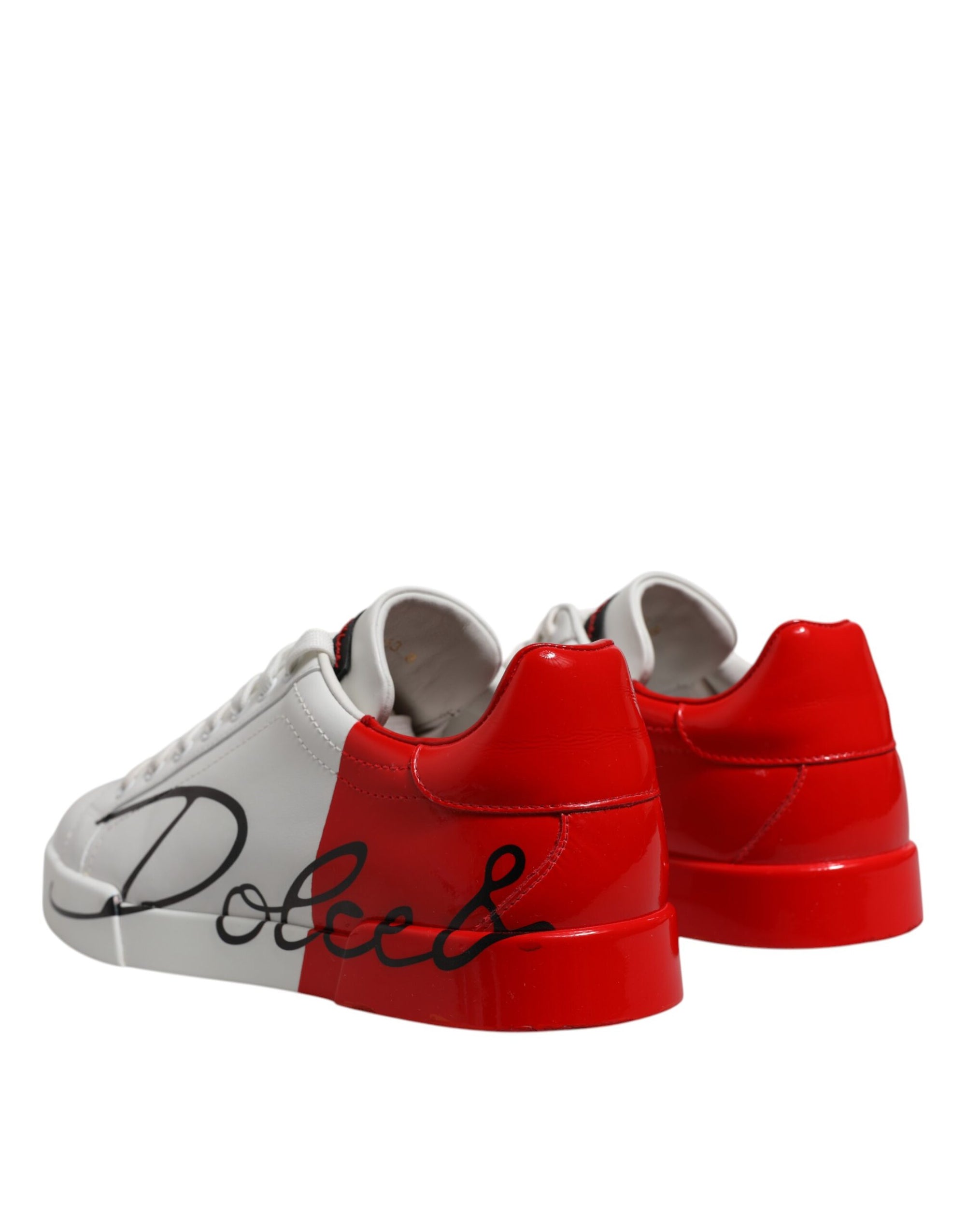 Dolce & Gabbana White Red Logo Low Top Leather Sneakers Shoes