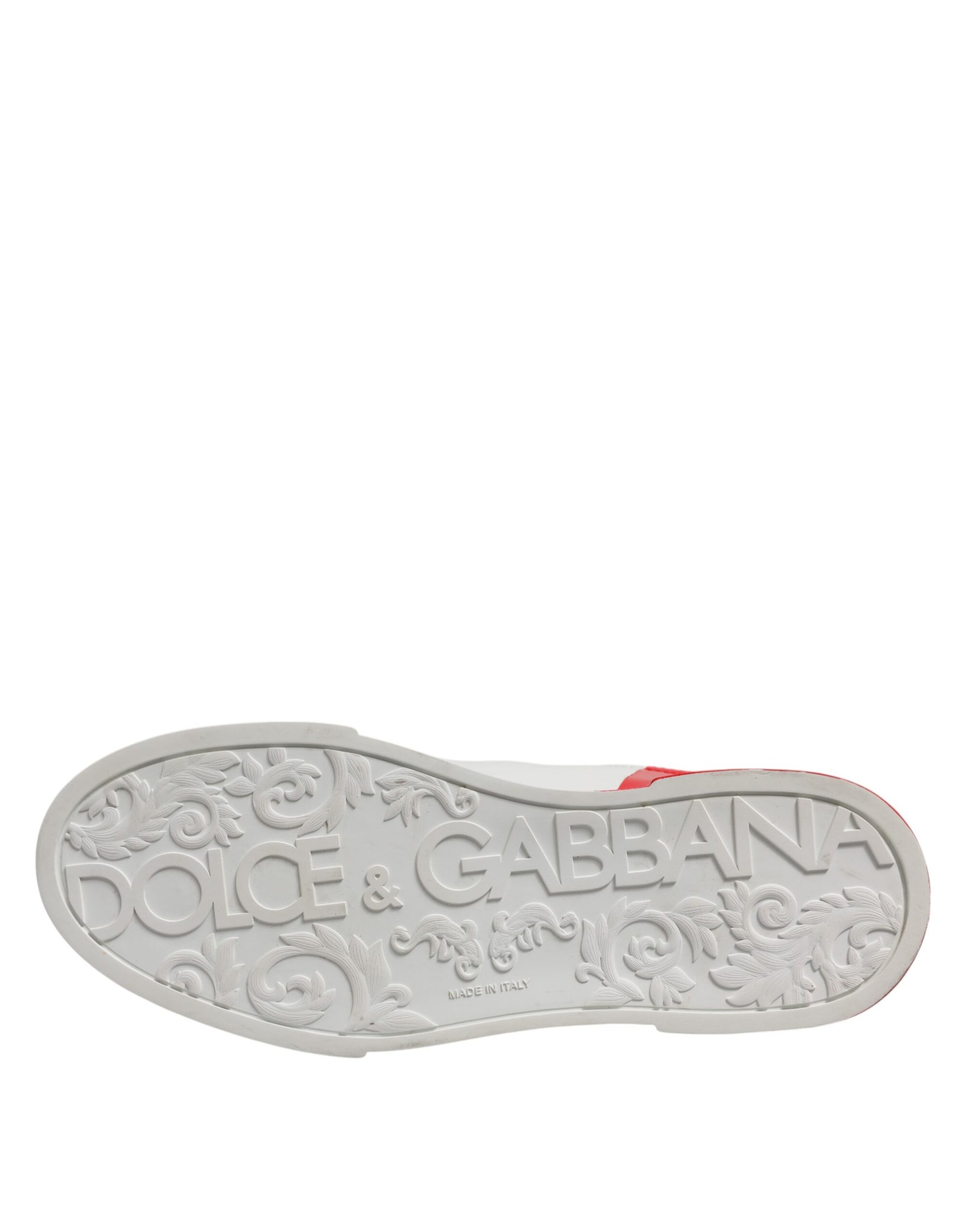 Dolce & Gabbana White Red Logo Low Top Leather Sneakers Shoes