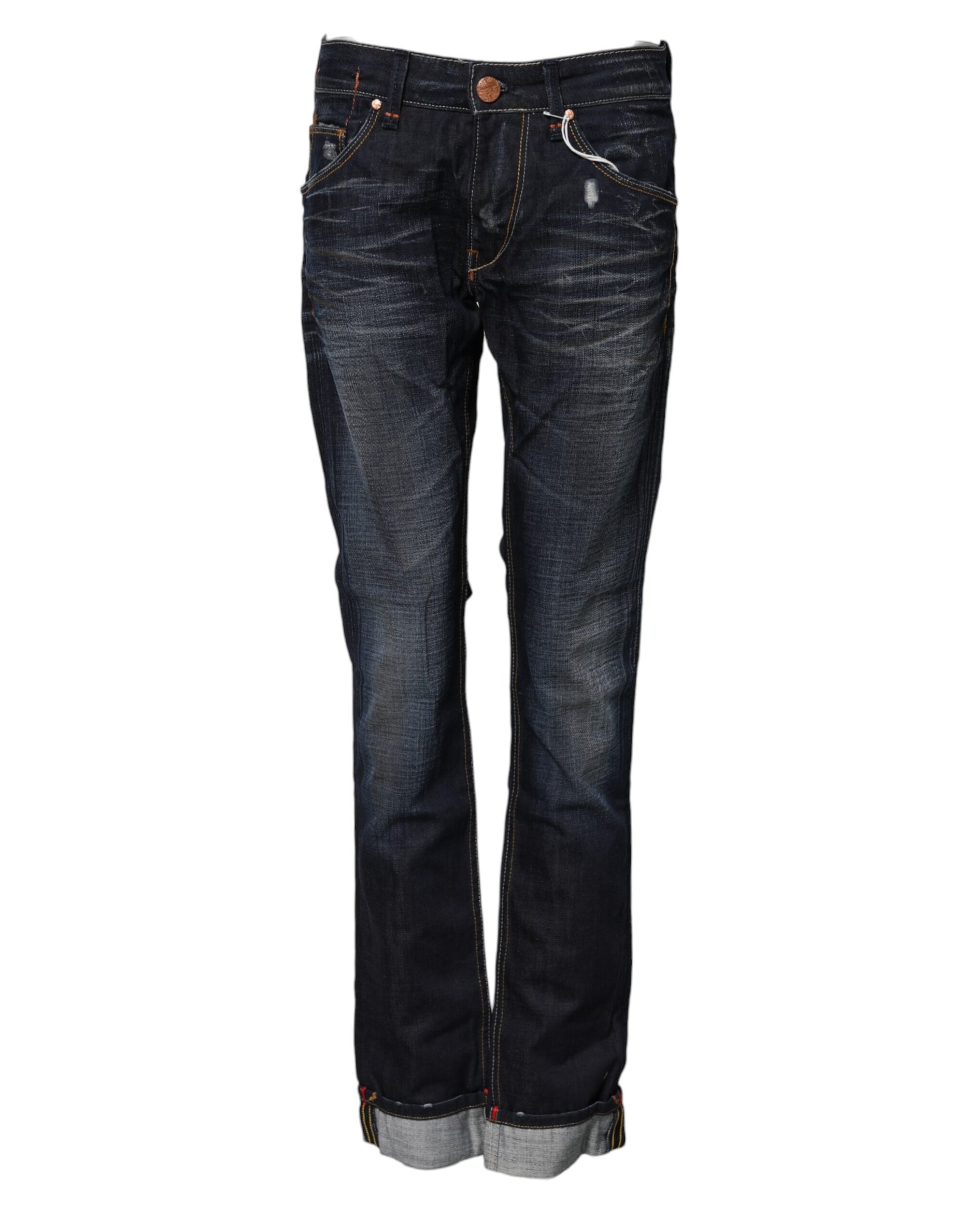 Acht Blue Washed Cotton Mid Waist Flared Denim Jeans