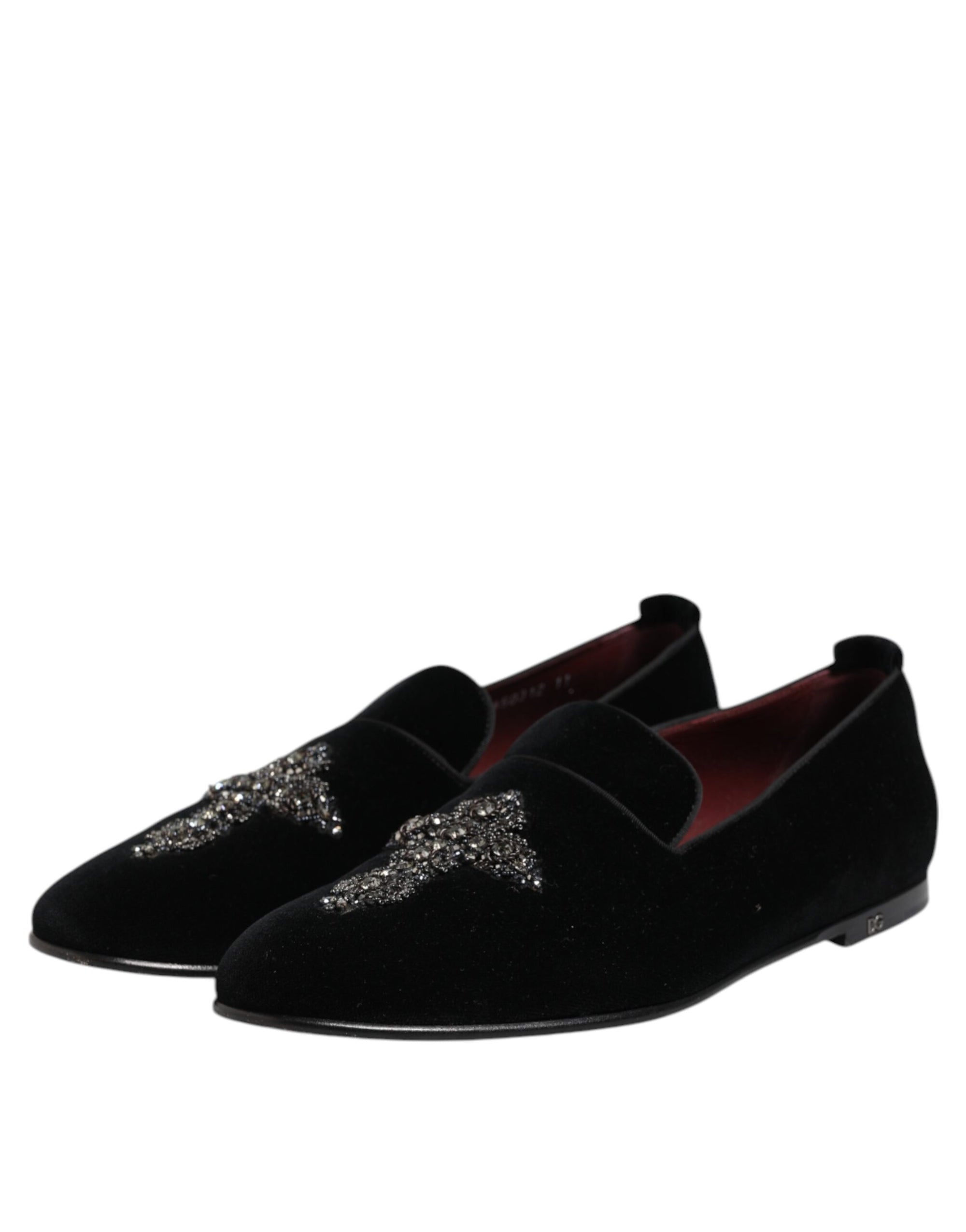 Dolce & Gabbana Black Velvet Crystal Crown Formal Dress Shoes