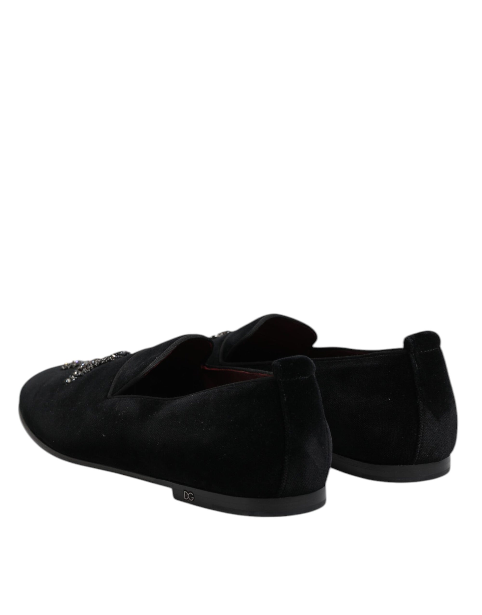 Dolce & Gabbana Black Velvet Crystal Crown Formal Dress Shoes